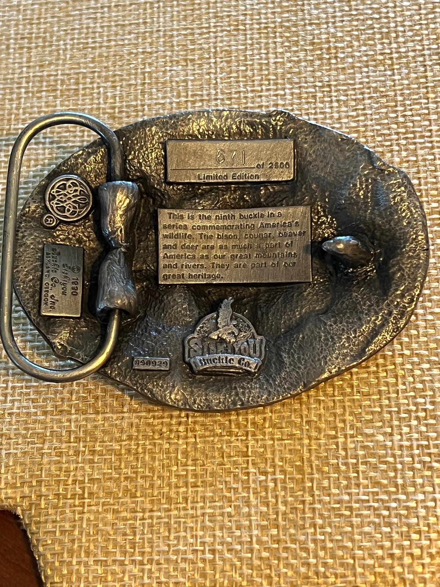 Vintage American Wildlife 1990 Commemorative Belt Buckle, Bison, Bear, Wild Animals Buckle, Siskiyou Buckle Co, Lover Antiques and Vintage