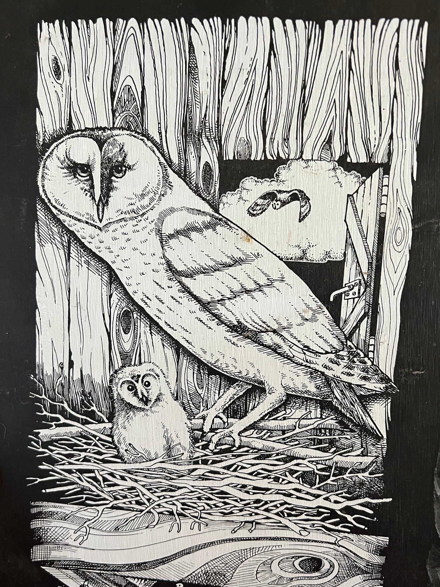 Vintage Barn Owl Slate Wall Hanging, Plaque Jack Crane Cedar Point Souvenir Frank Weng, Etching of Owl, Lover Antiques and Vintage
