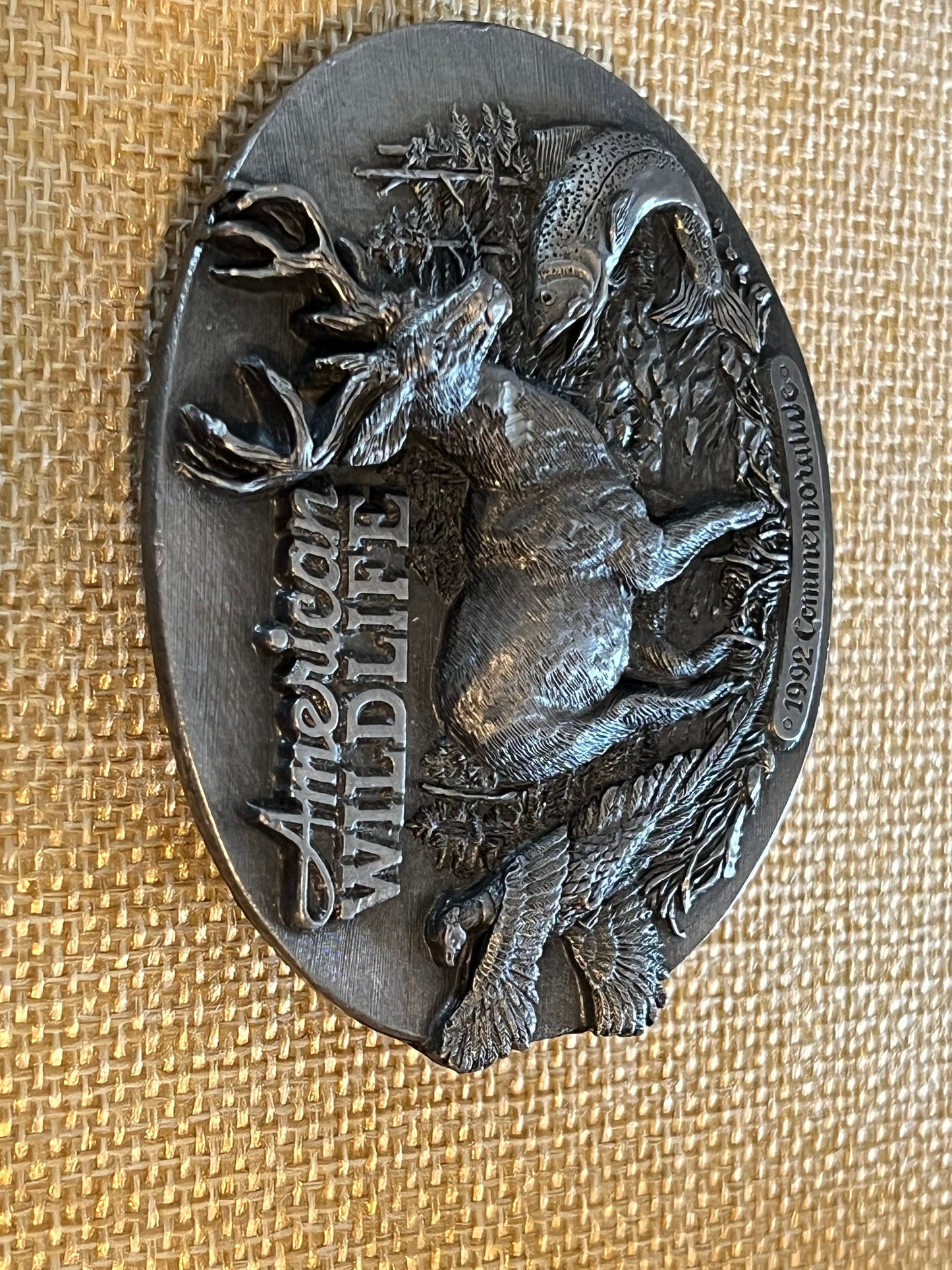 Vintage American Wildlife 1992 Commemorative Belt Buckle, Bison, Bear, Wild Animals Buckle, Siskiyou Buckle Co, Lover Antiques and Vintage