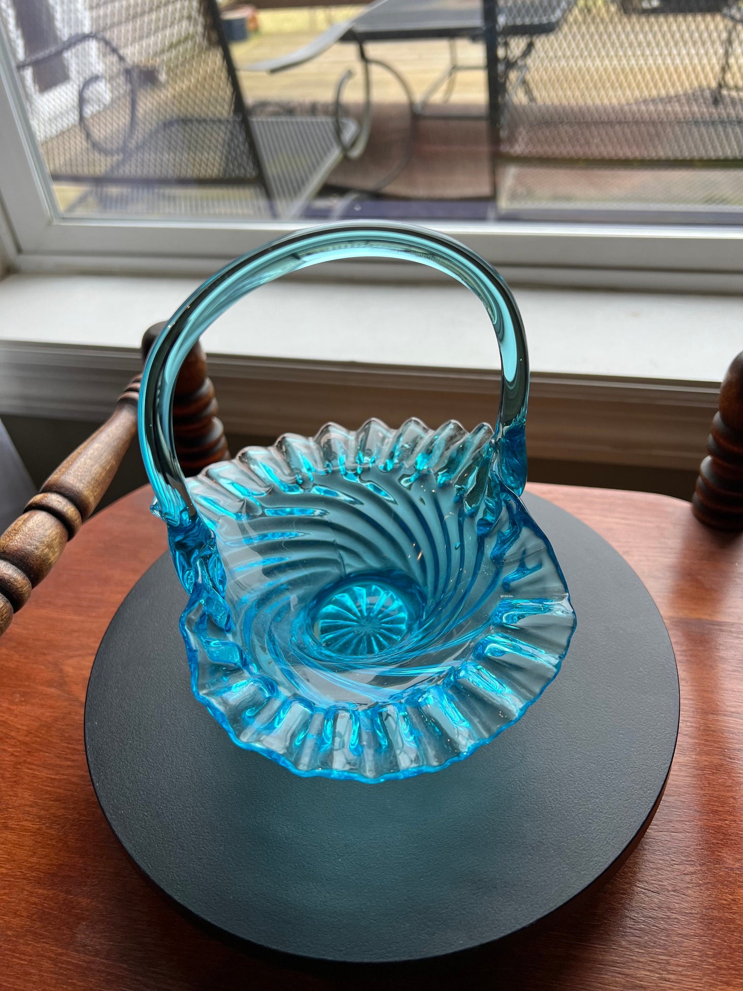 Vintage Blue Ruffled Basket, Fenton Art Glass, Candy Dish, Fancy Blue Glass Art, Lover Antiques and Vintage