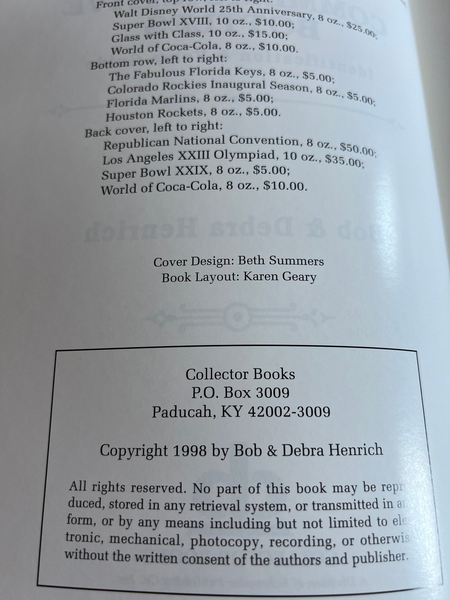 Coca Cola Commemorative Bottles Identification and Price Guide Book, by Bob and Debra Henrich, Lover Antiques and Vintage