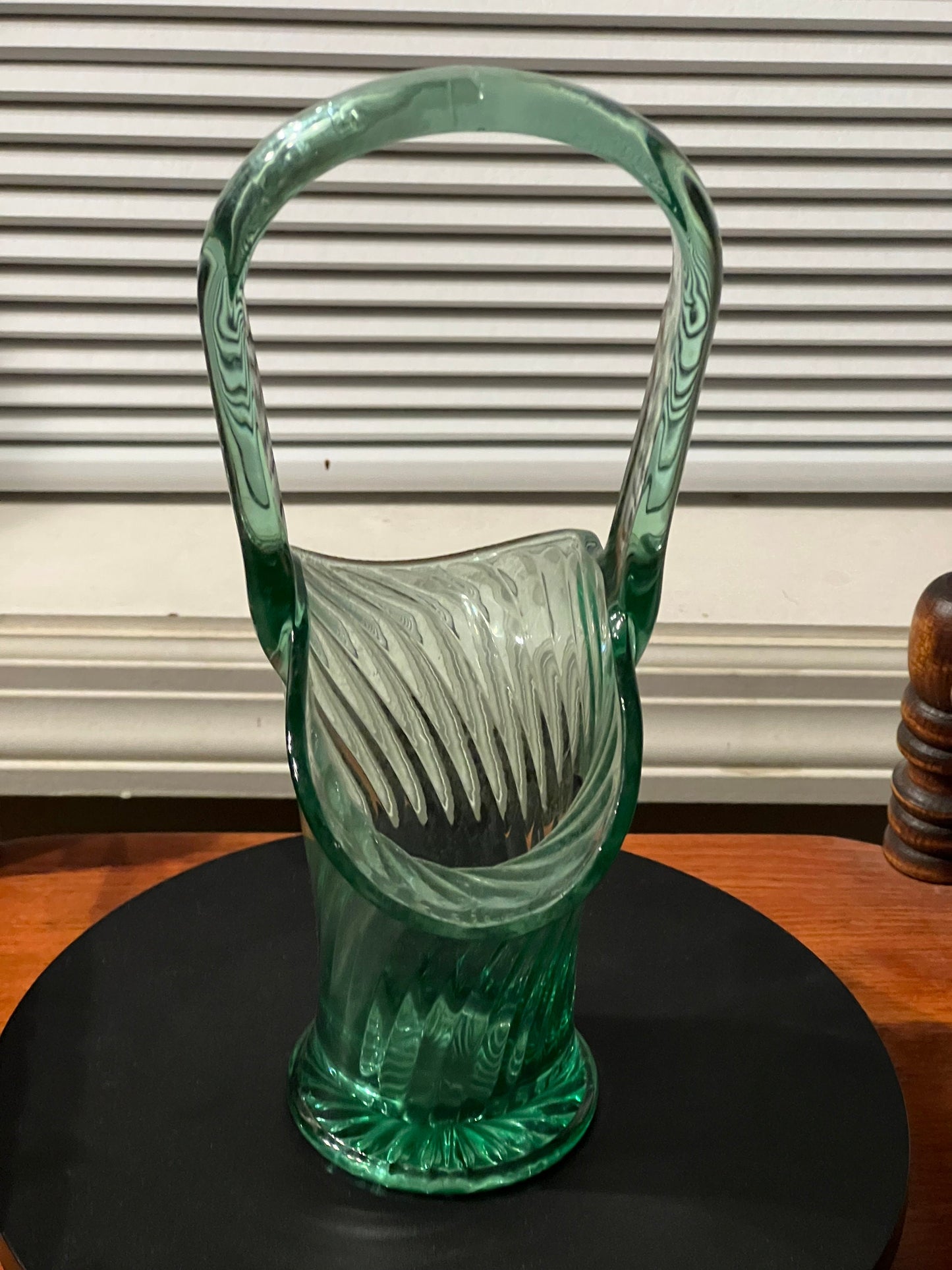 Vintage Uranium Glass Basket, Optical Imperial Glass Co., Glowing Glass Green Basket, Lover Antiques and Vintage