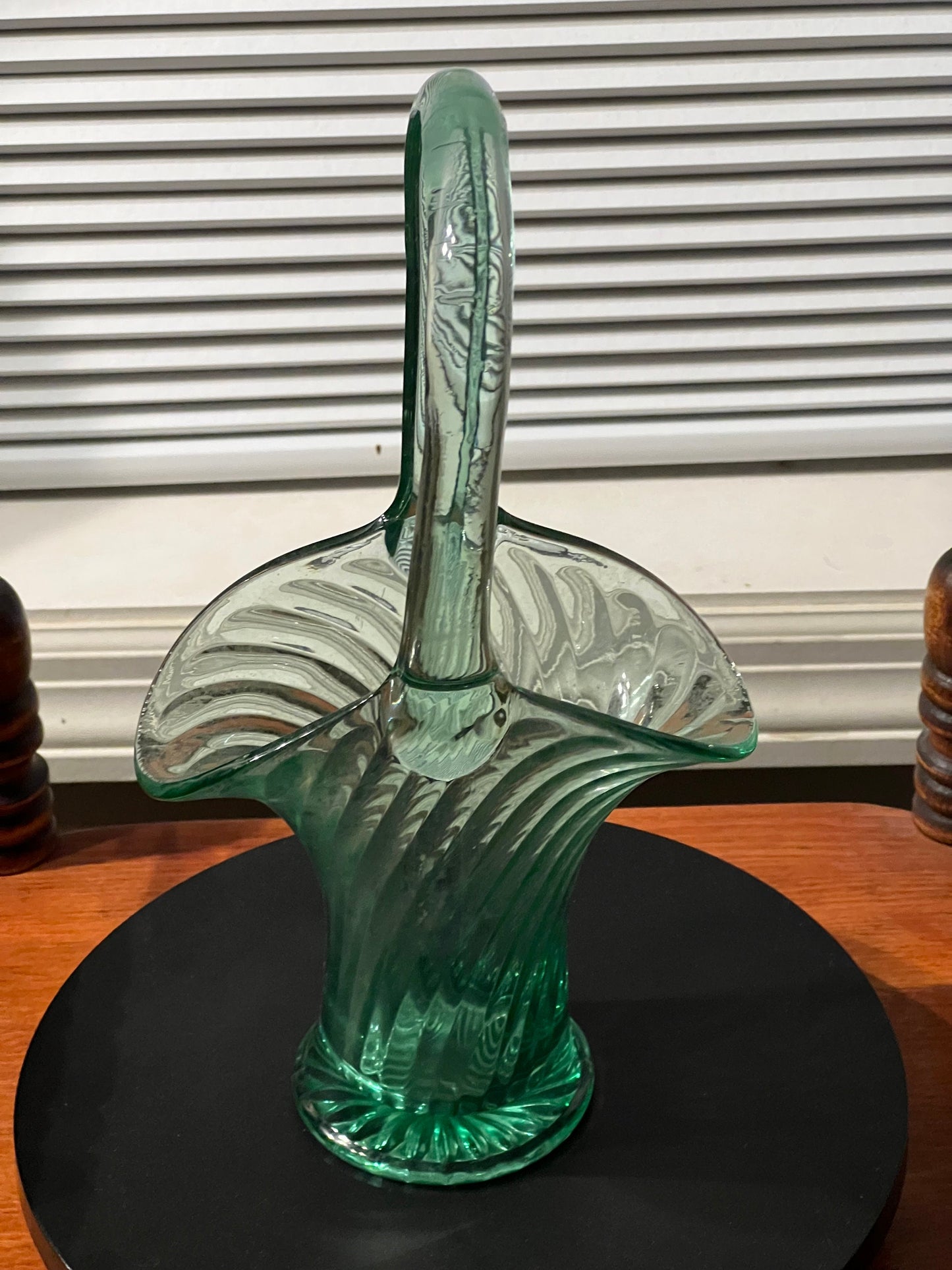 Vintage Uranium Glass Basket, Optical Imperial Glass Co., Glowing Glass Green Basket, Lover Antiques and Vintage
