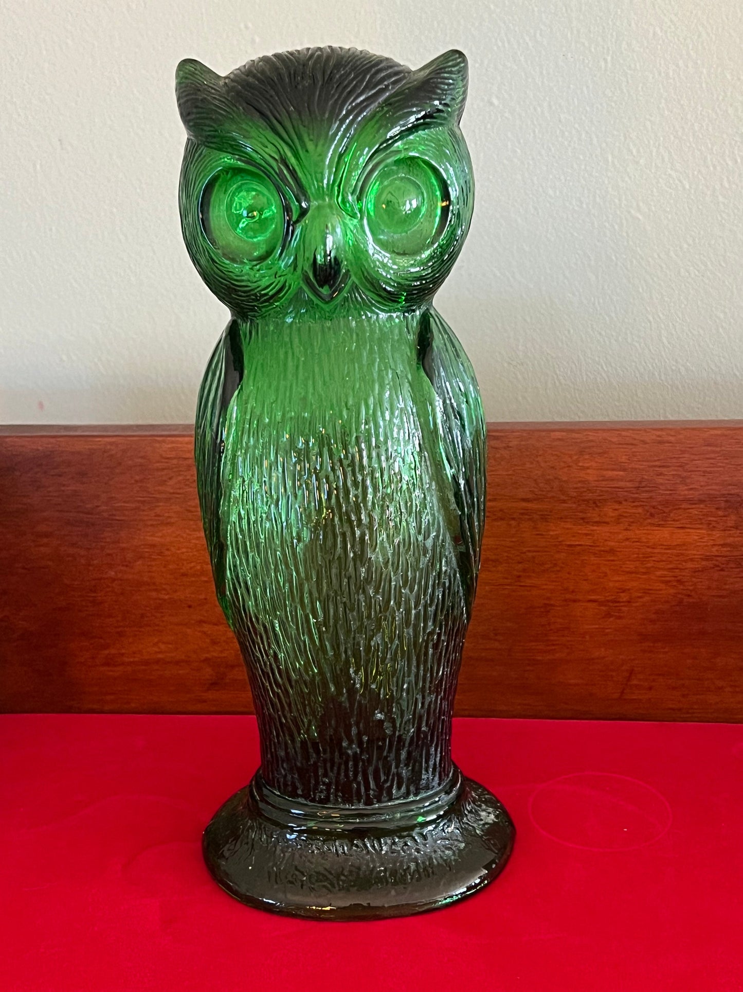Vintage Emerald Green Tall Owl Lamp, Green Owl Figurine, Tall Owl with Open Bottom, Lover Antiques and Vintage