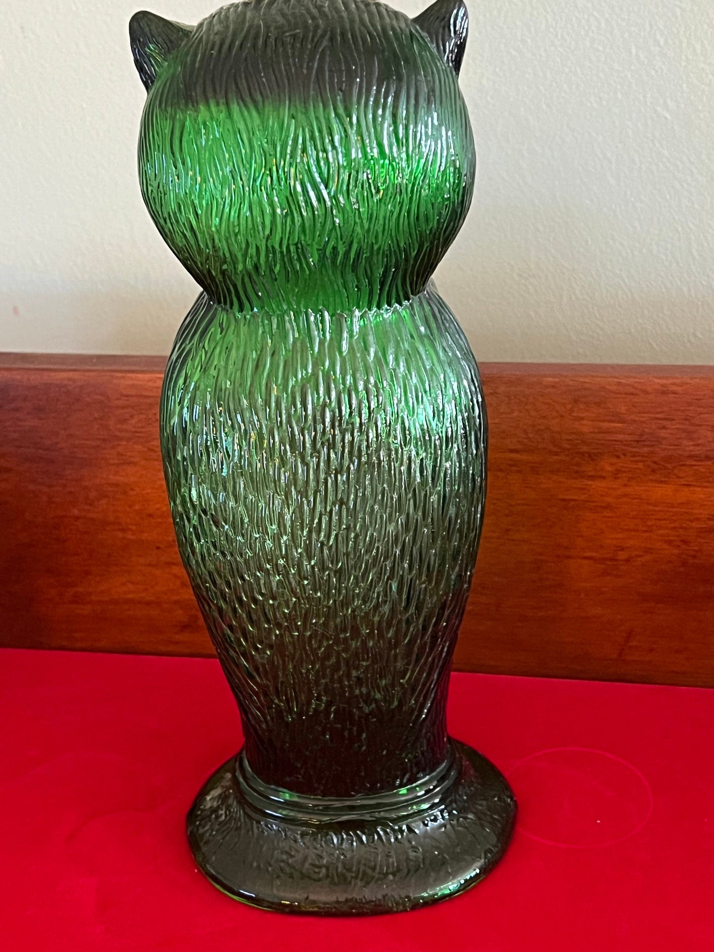 Vintage Emerald Green Tall Owl Lamp, Green Owl Figurine, Tall Owl with Open Bottom, Lover Antiques and Vintage