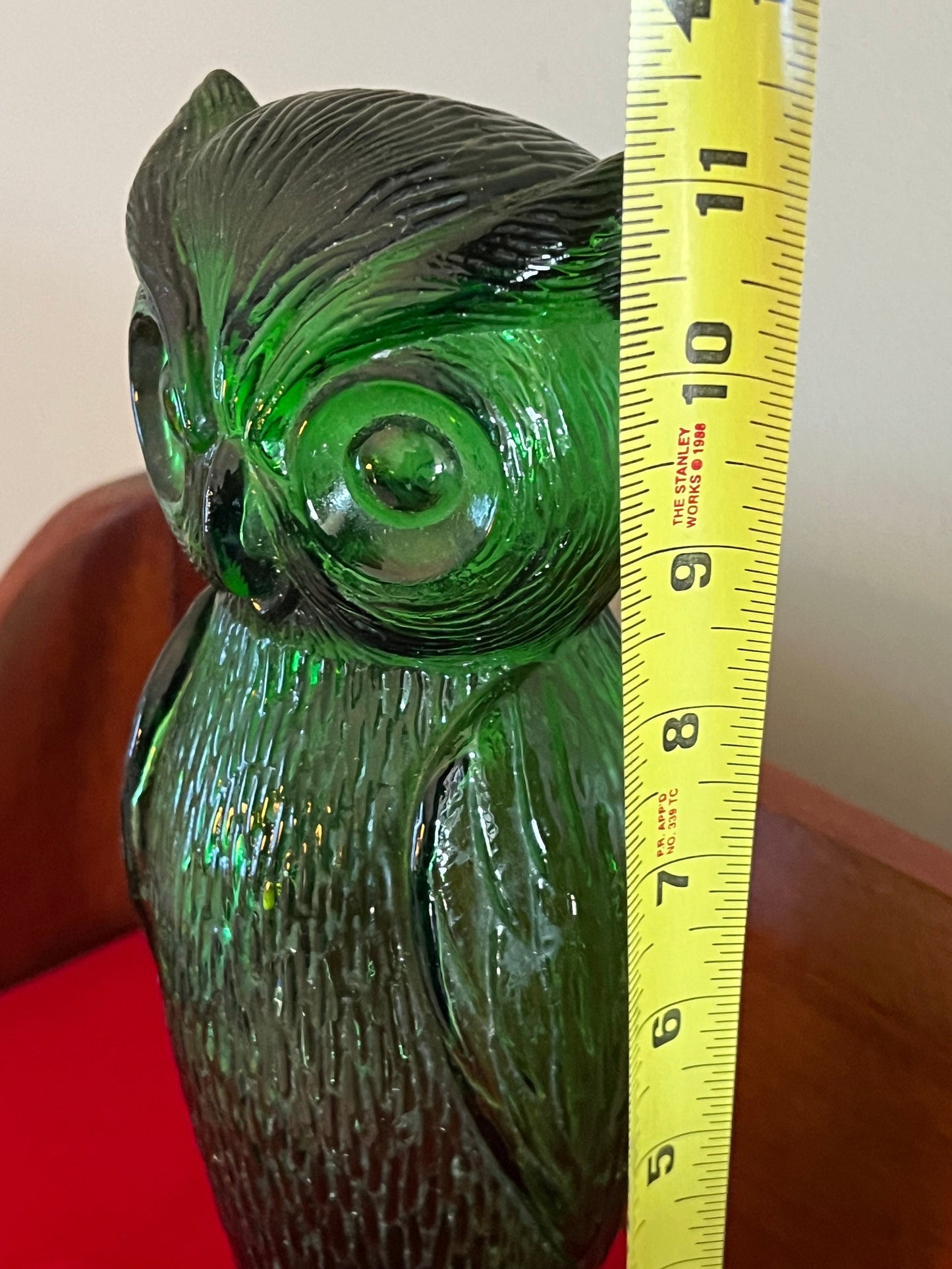Vintage Emerald Green Tall Owl Lamp, Green Owl Figurine, Tall Owl with Open Bottom, Lover Antiques and Vintage
