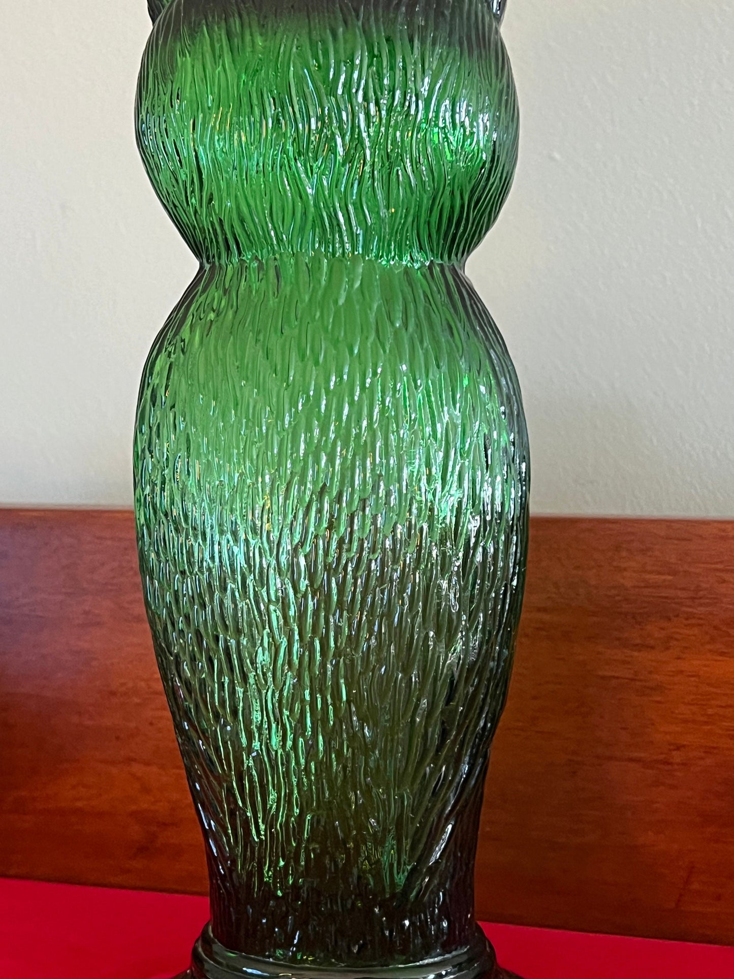 Vintage Emerald Green Tall Owl Lamp, Green Owl Figurine, Tall Owl with Open Bottom, Lover Antiques and Vintage
