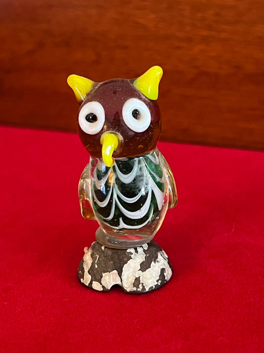 Vintage Colorful Glass Owl Figurine, Owl Statue on Base, Lover Antiques and Vintage