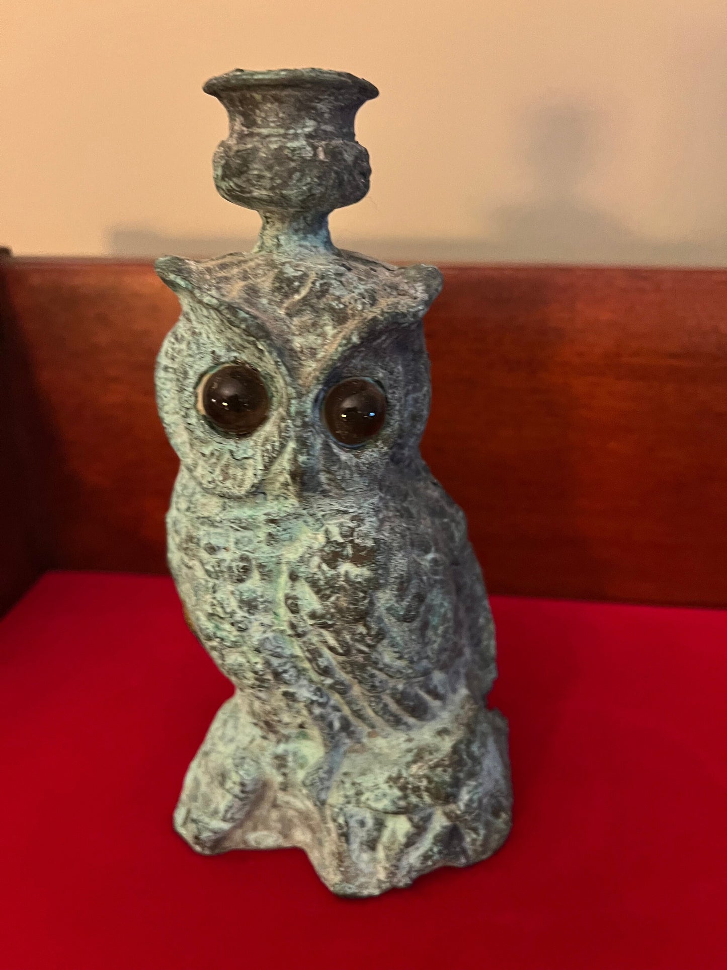 Antique Cast Iron Owl Candle Holder Statue, Patina Cast Iron Owl Figurine, Lover Antiques and Vintage