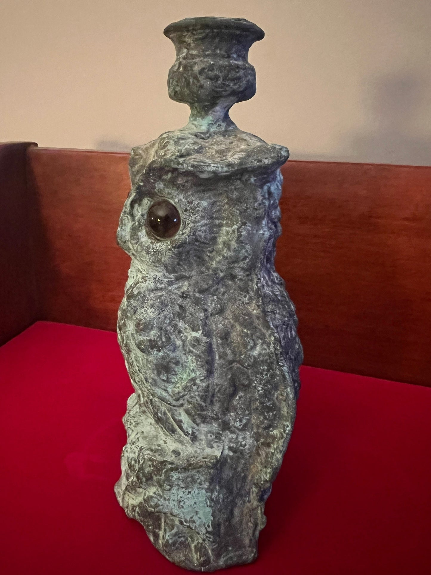 Antique Cast Iron Owl Candle Holder Statue, Patina Cast Iron Owl Figurine, Lover Antiques and Vintage