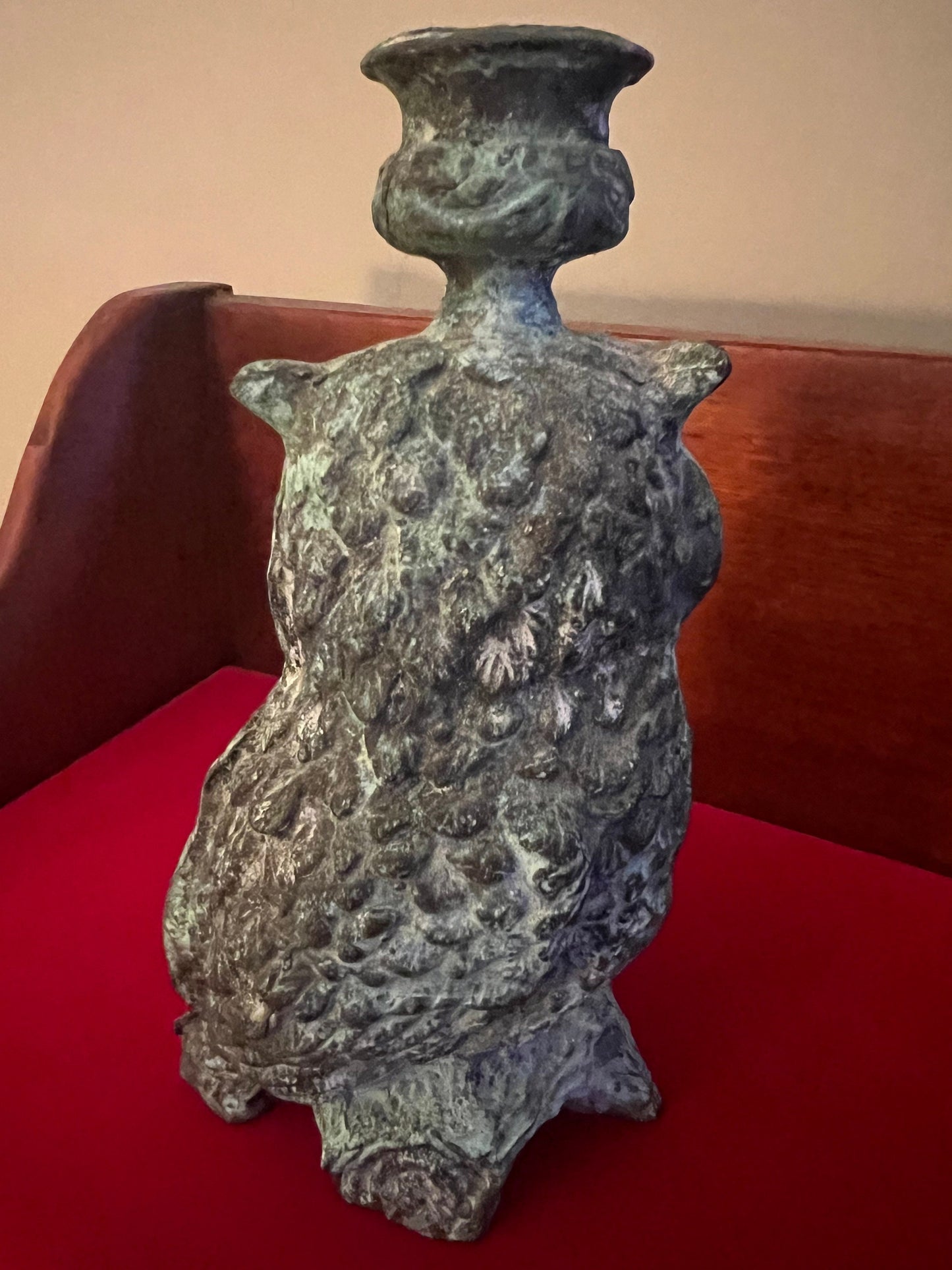 Antique Cast Iron Owl Candle Holder Statue, Patina Cast Iron Owl Figurine, Lover Antiques and Vintage