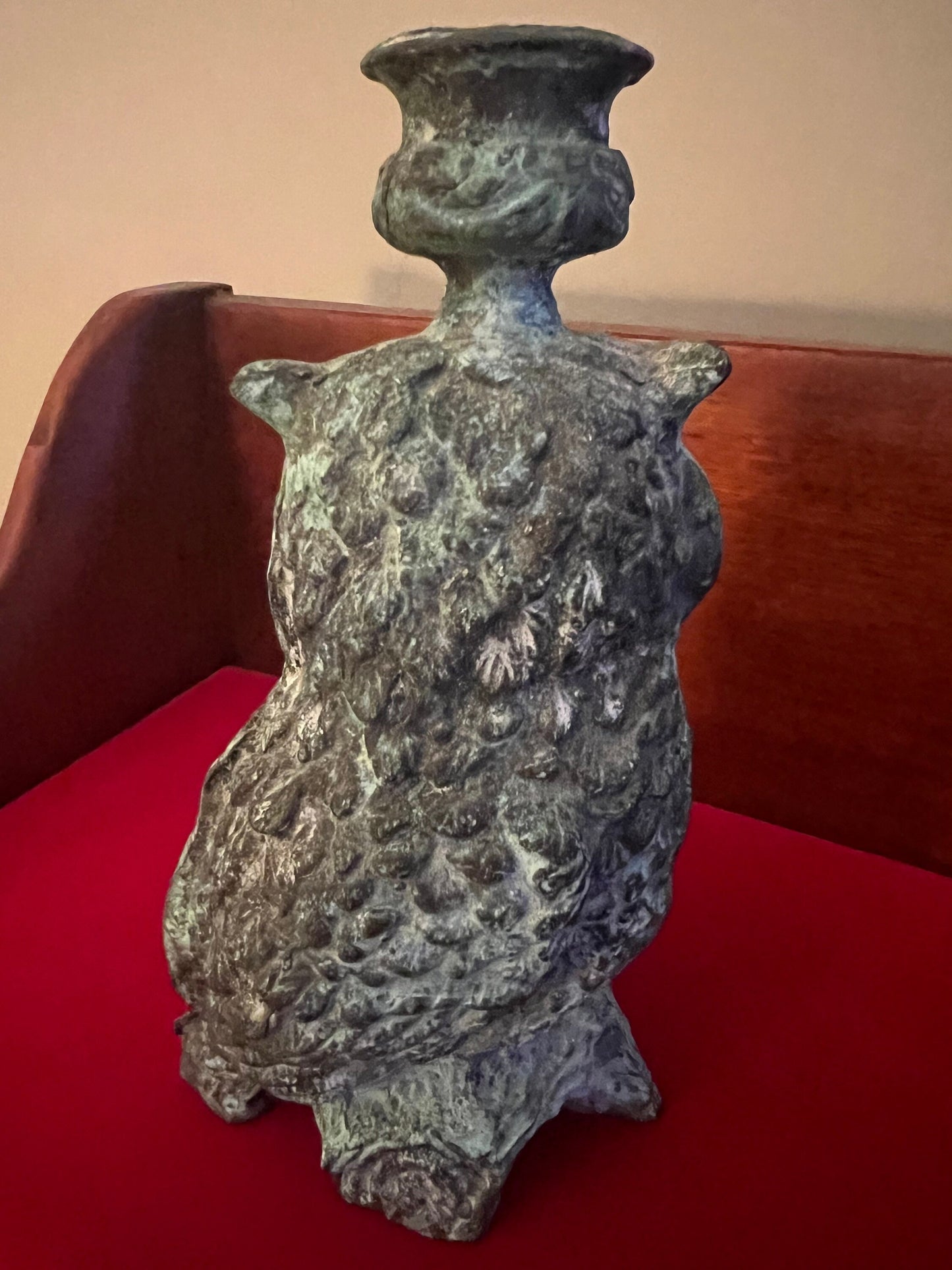 Antique Cast Iron Owl Candle Holder Statue, Patina Cast Iron Owl Figurine, Lover Antiques and Vintage