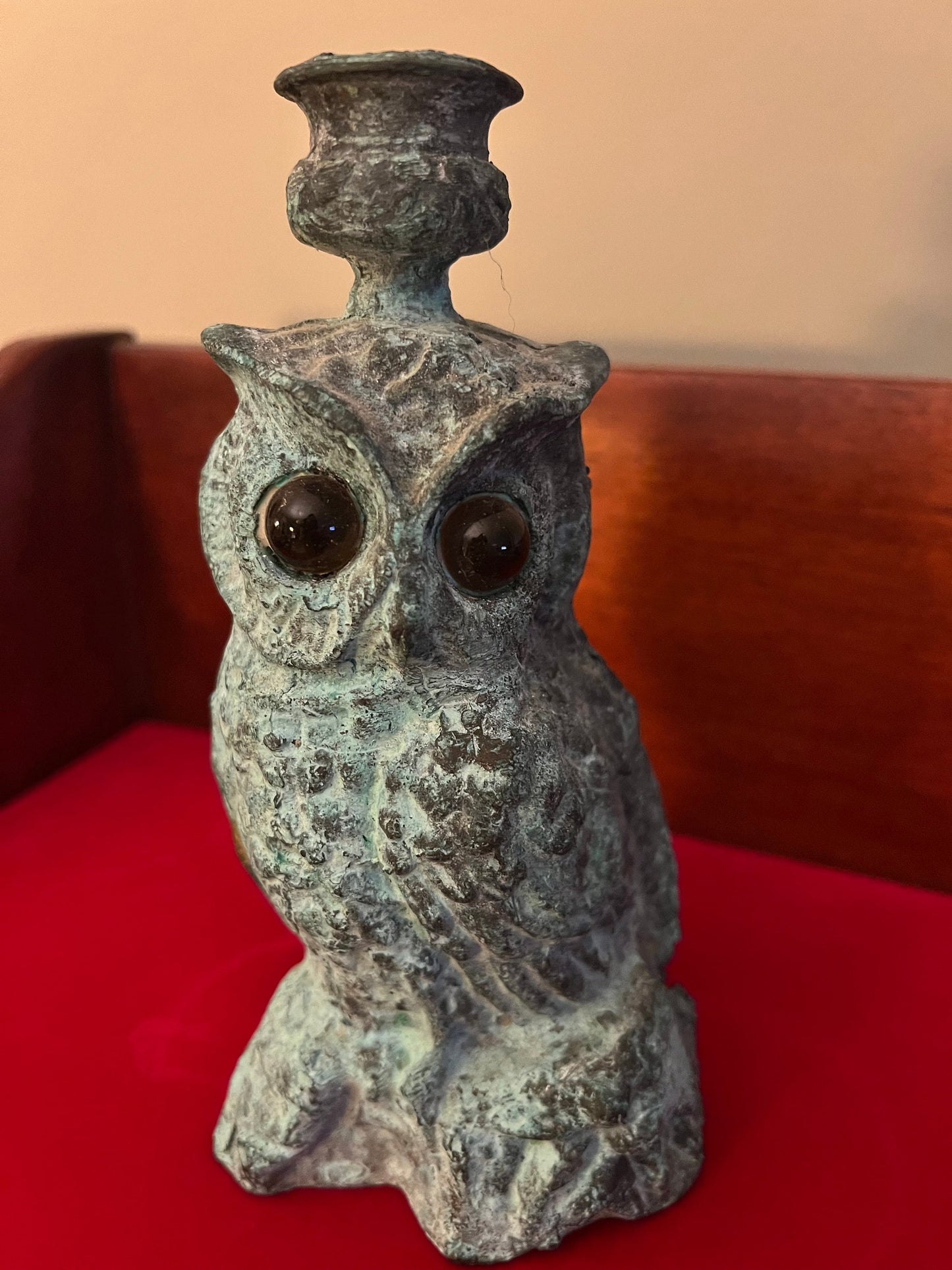 Antique Cast Iron Owl Candle Holder Statue, Patina Cast Iron Owl Figurine, Lover Antiques and Vintage