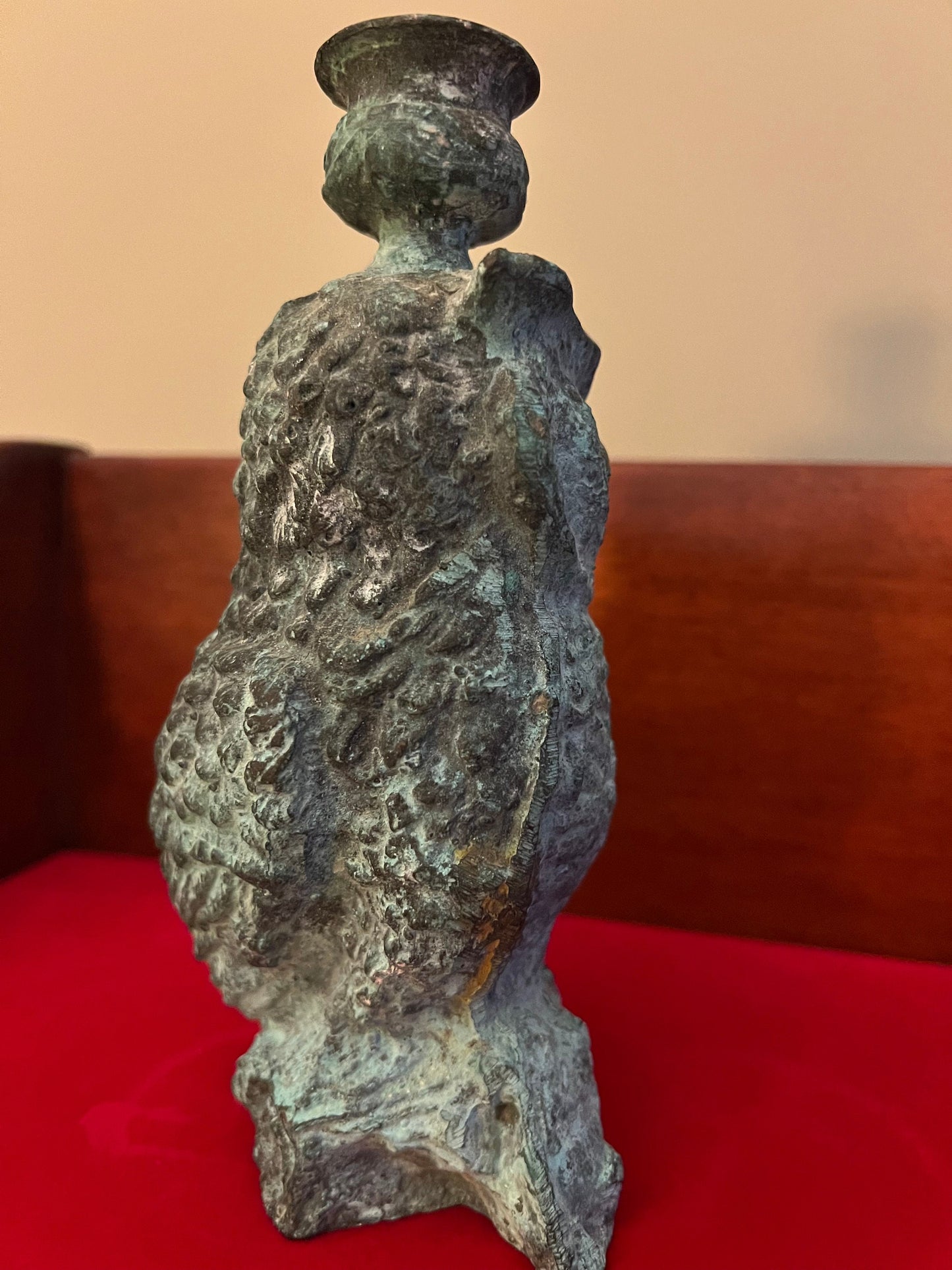 Antique Cast Iron Owl Candle Holder Statue, Patina Cast Iron Owl Figurine, Lover Antiques and Vintage