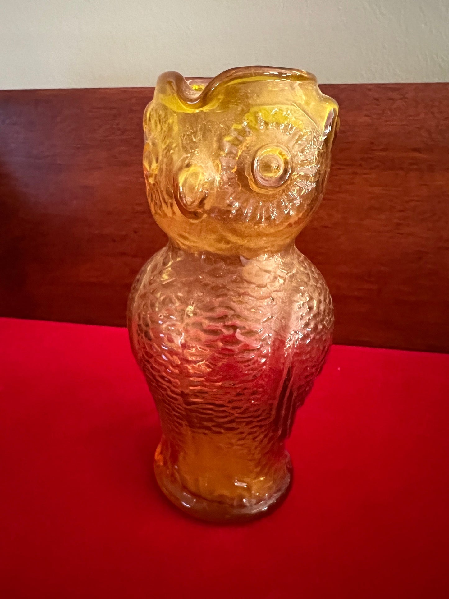 Vintage Amber Kanawha Owl Pitcher, Hand Blown Amber Owl Pitcher, Lover Antiques and Vintage