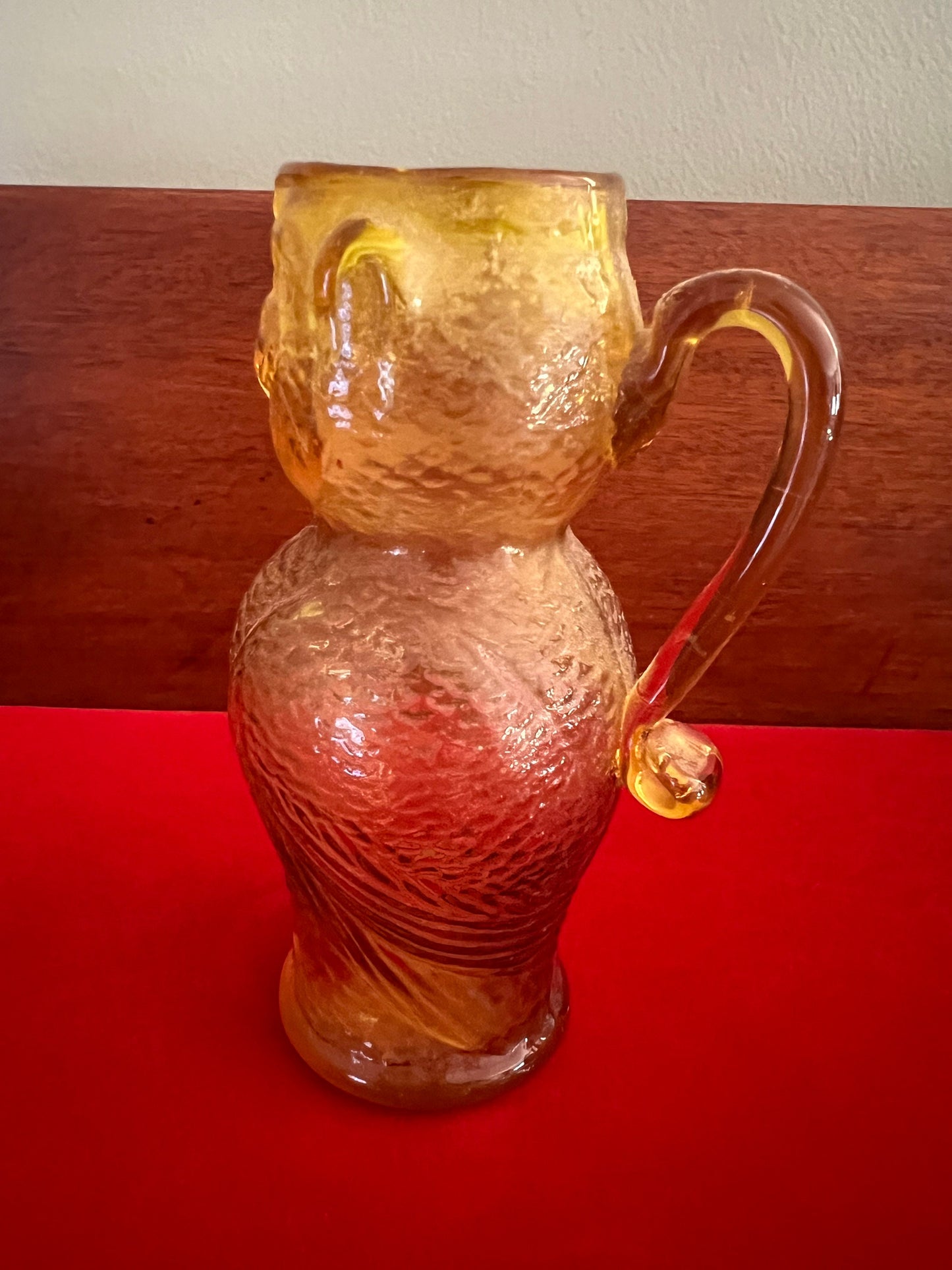 Vintage Amber Kanawha Owl Pitcher, Hand Blown Amber Owl Pitcher, Lover Antiques and Vintage