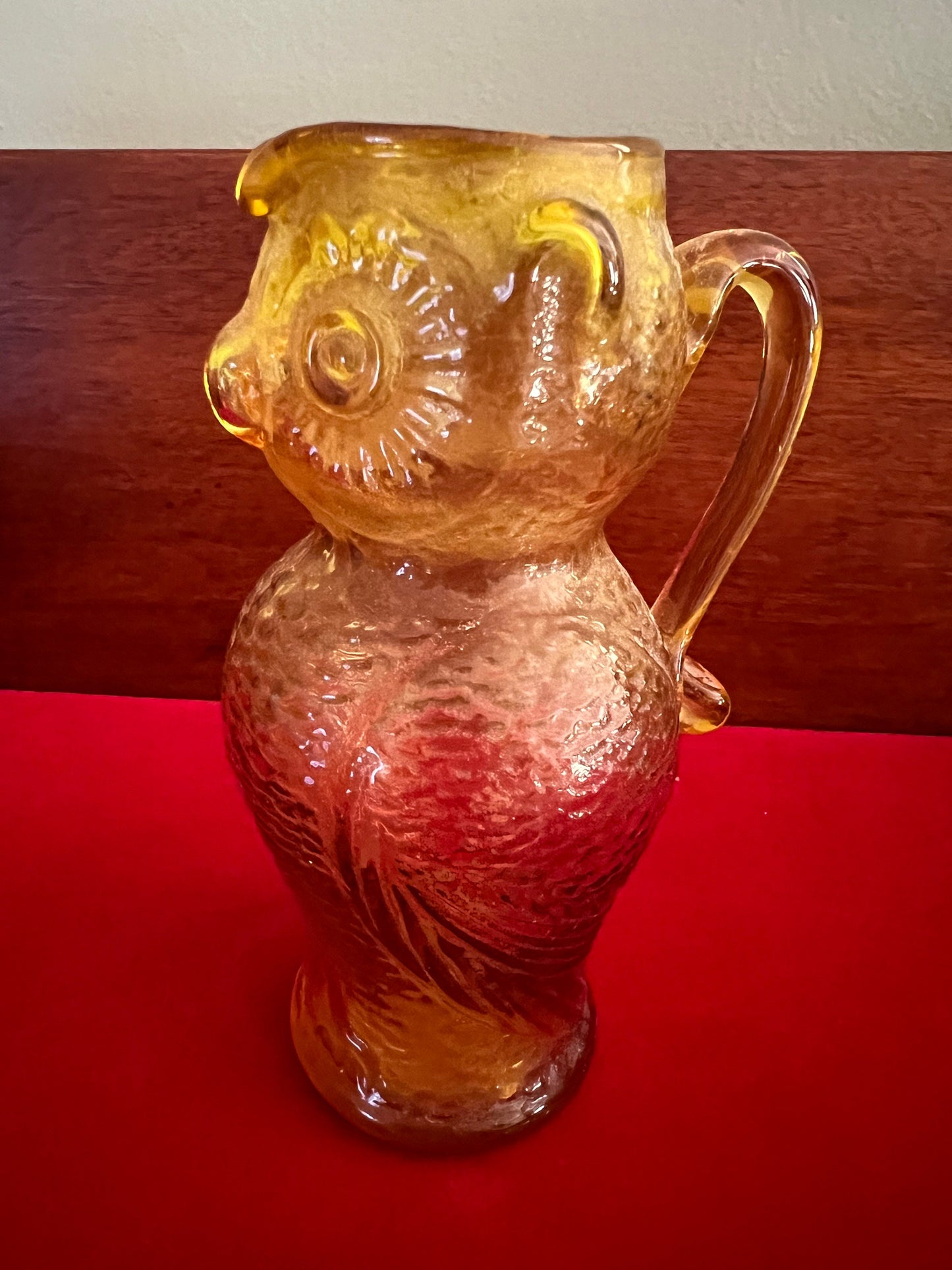 Vintage Amber Kanawha Owl Pitcher, Hand Blown Amber Owl Pitcher, Lover Antiques and Vintage