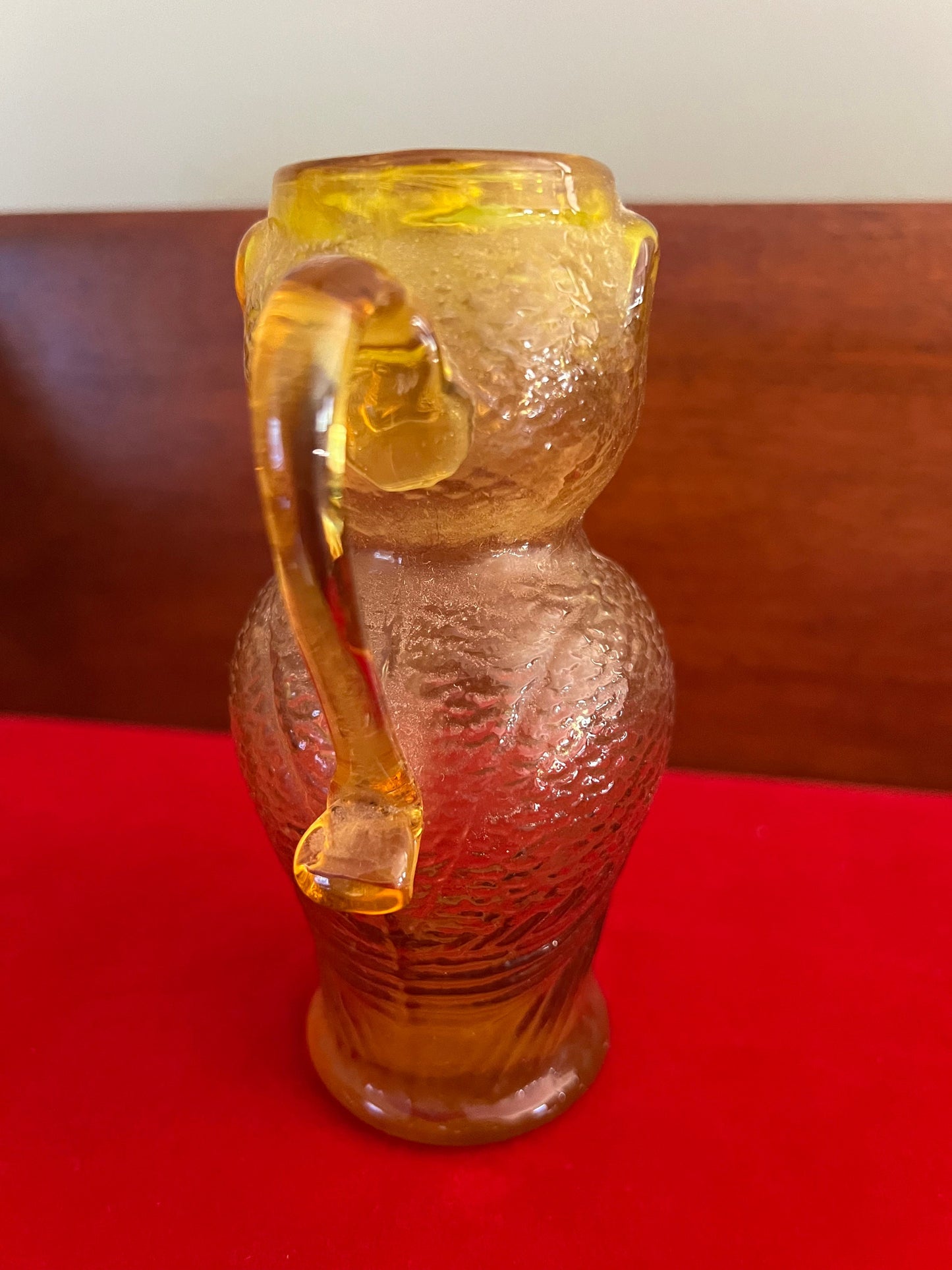 Vintage Amber Kanawha Owl Pitcher, Hand Blown Amber Owl Pitcher, Lover Antiques and Vintage
