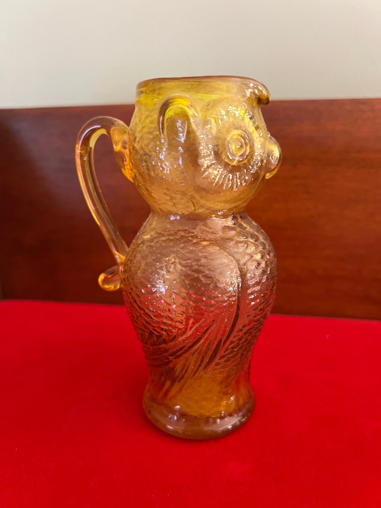 Vintage Amber Kanawha Owl Pitcher, Hand Blown Amber Owl Pitcher, Lover Antiques and Vintage