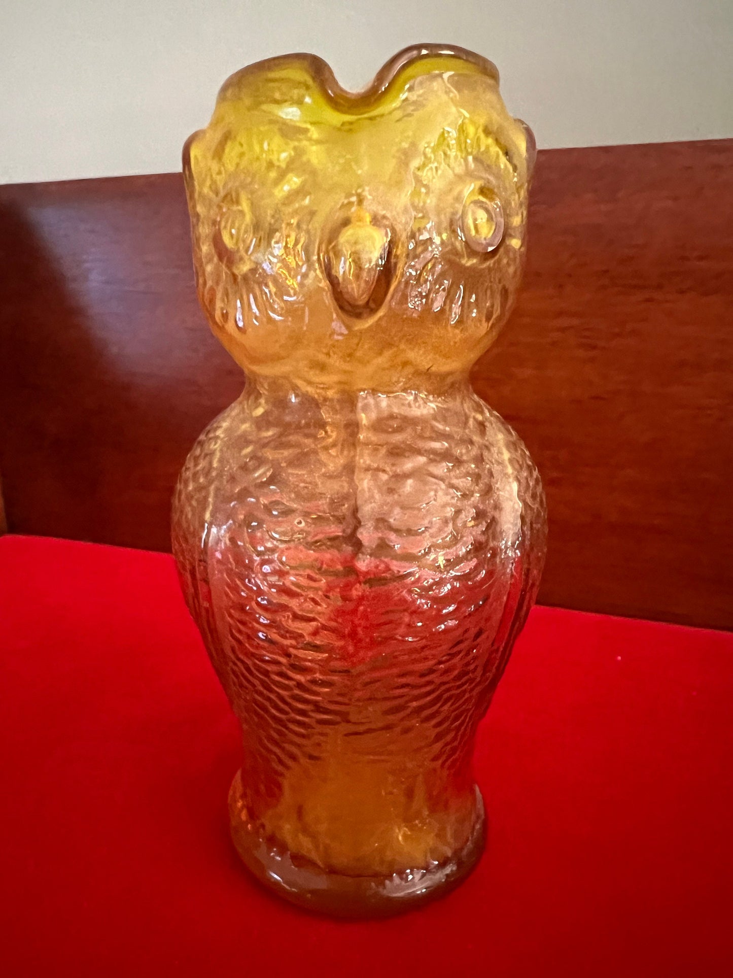 Vintage Amber Kanawha Owl Pitcher, Hand Blown Amber Owl Pitcher, Lover Antiques and Vintage