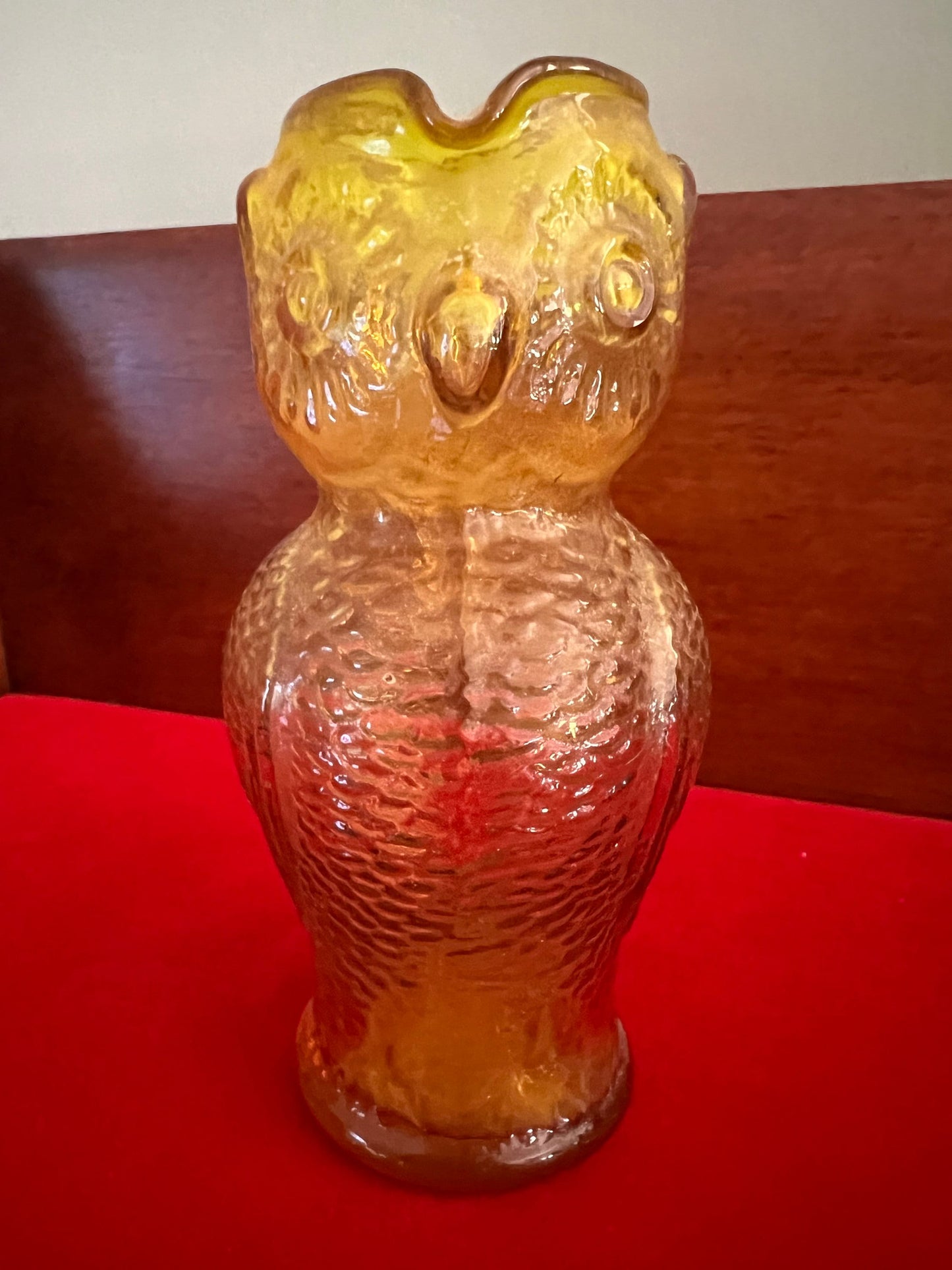 Vintage Amber Kanawha Owl Pitcher, Hand Blown Amber Owl Pitcher, Lover Antiques and Vintage
