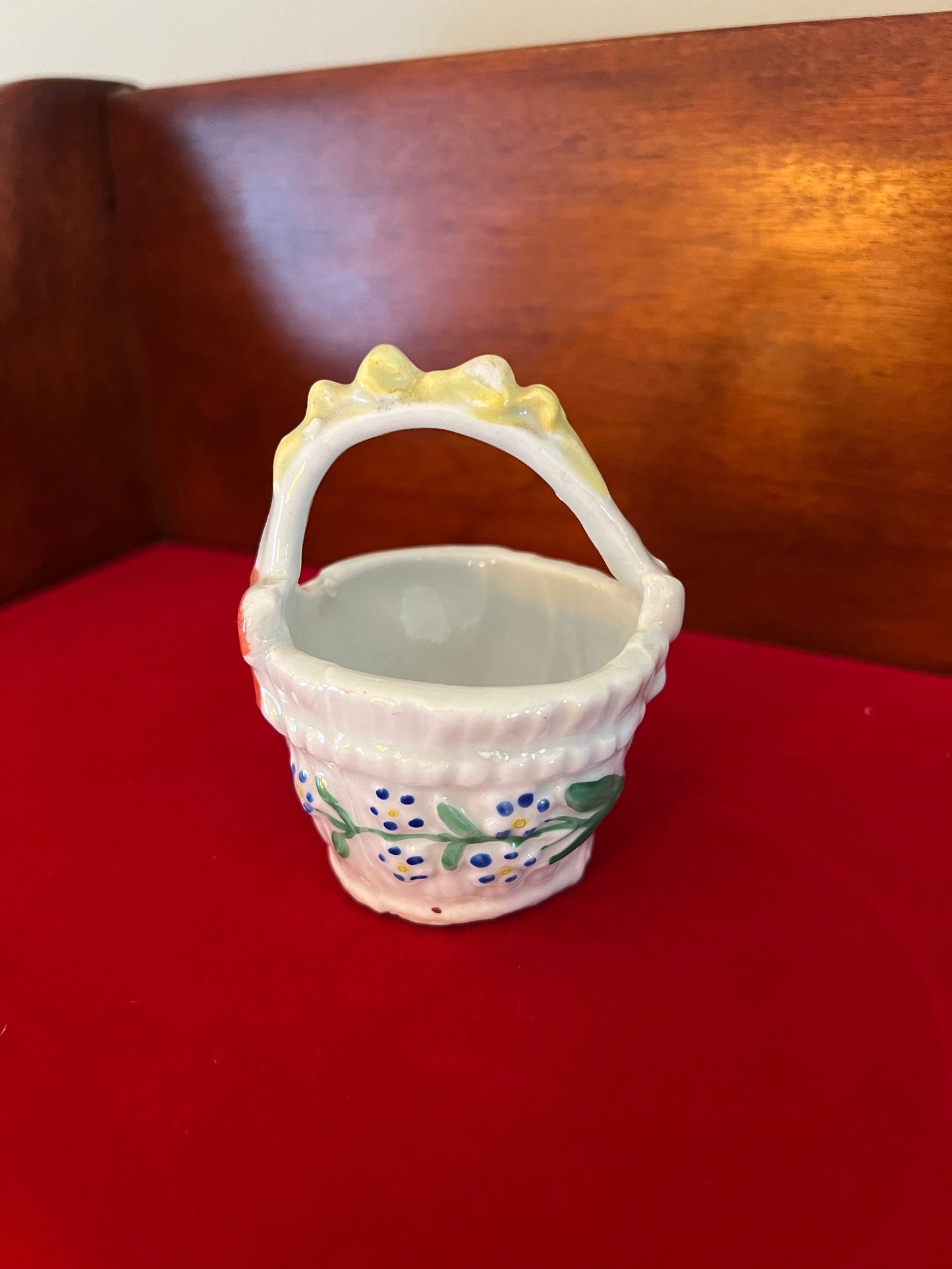 Vintage Hand Painted Ceramic Basket with Handle, Delicate Ceramic Basket, Lover Antiques and Vintage
