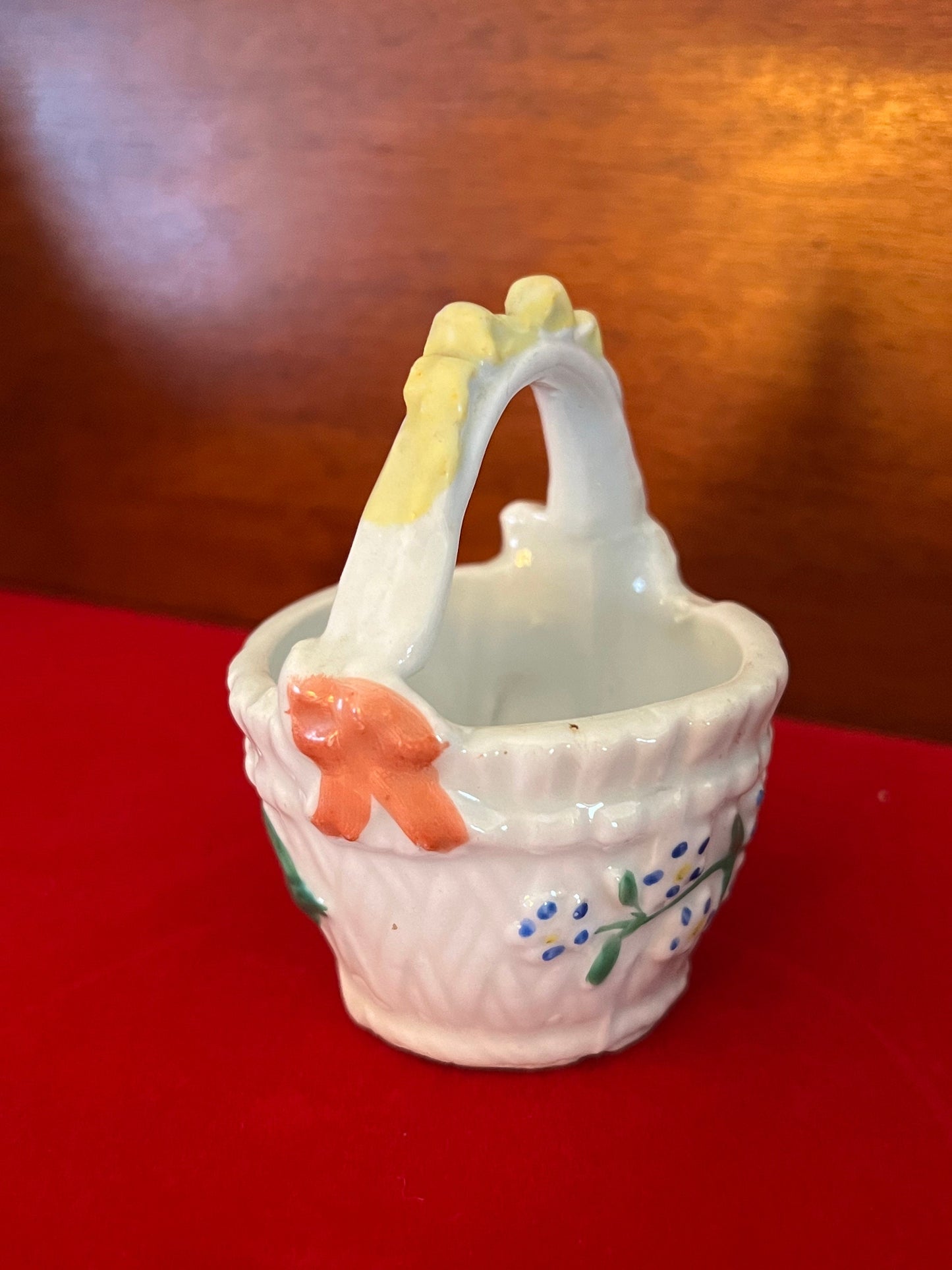 Vintage Hand Painted Ceramic Basket with Handle, Delicate Ceramic Basket, Lover Antiques and Vintage