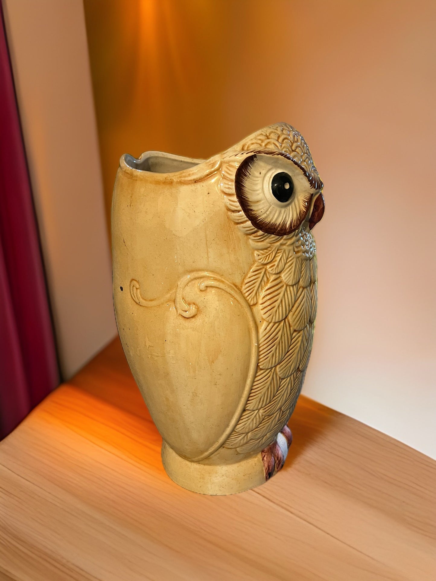 Vintage Porcelain Owl Umbrella Holder Stand, Signed Cosafina Made in Portugal, Unique Owl Holder, Lover Antiques and Vintage