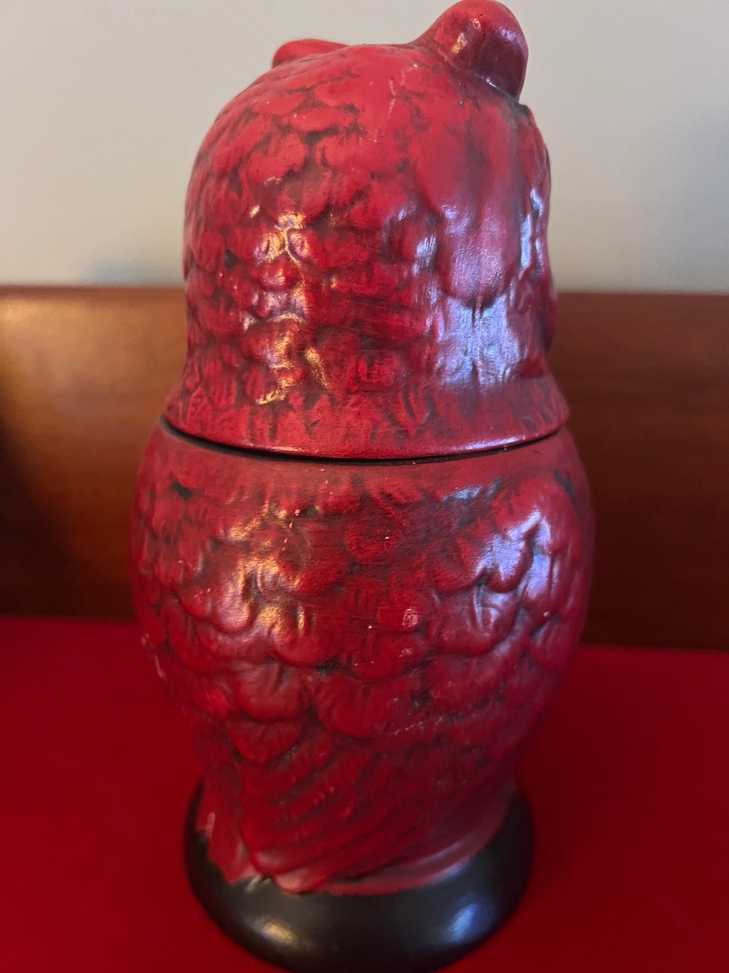 Vintage Red Ceramic Owl Jar with Lid, Owl with Removeable Head Ceramic Art, Lover Antiques and Vintage