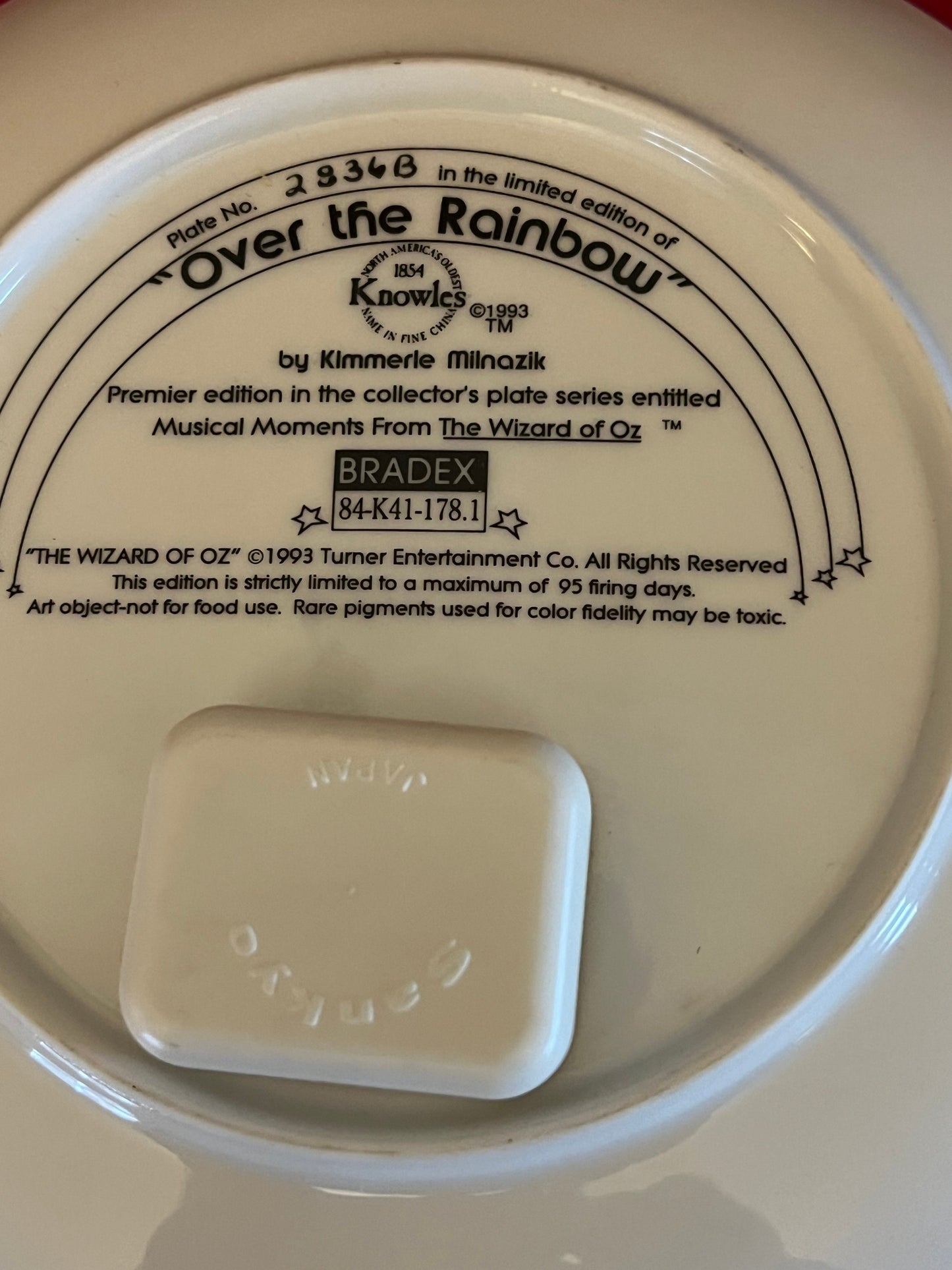 Vintage Wizard of Oz Singing Plate, Plate No 2836B, Over the Rainbow Limited Edition Plate, Dorothy Glenda the Good Witch, Lover Antiques