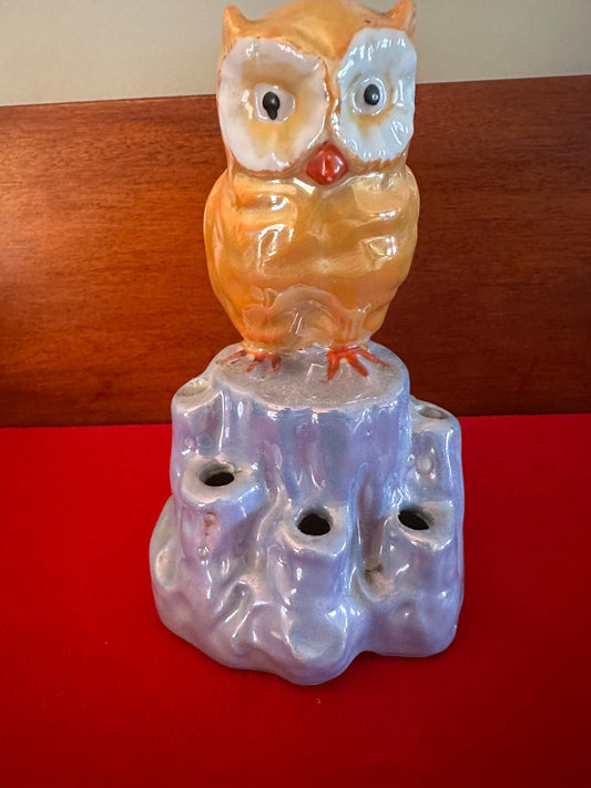Vintage Owl Flower Frog Lustre Statue, Made in Japan, Owl Flower Frog Figurine, Lover Antiques and Vintage