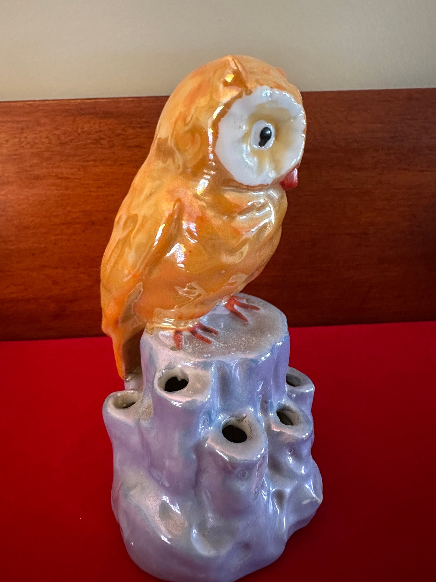 Vintage Owl Flower Frog Lustre Statue, Made in Japan, Owl Flower Frog Figurine, Lover Antiques and Vintage