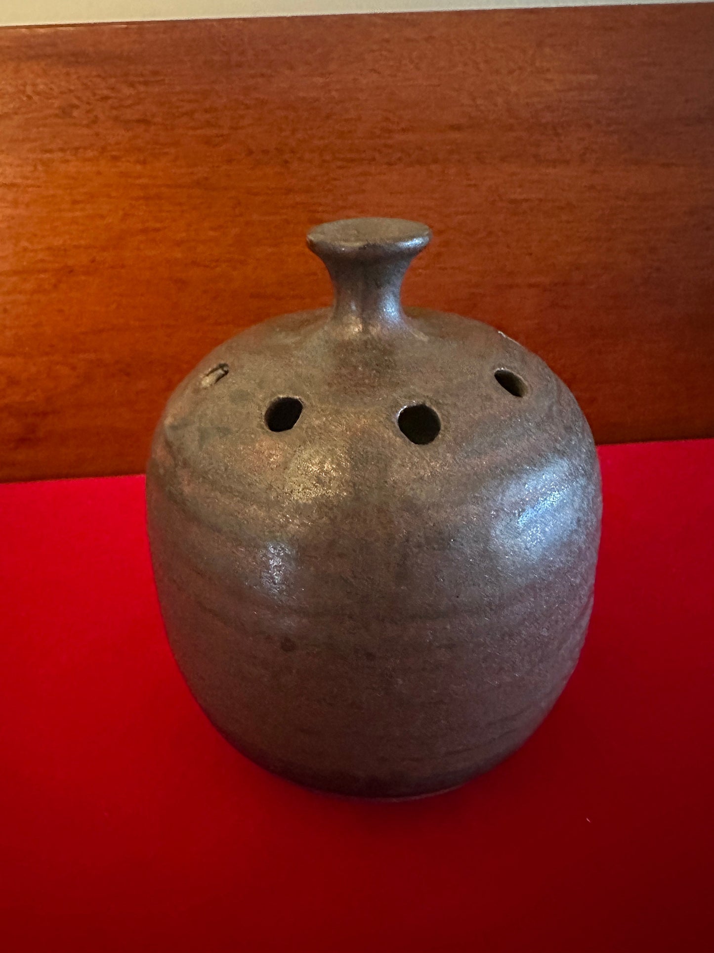 Vintage Pottery Flower Frog, Takahashi San Francisco, Japan, Brown Pottery Flower Frog Vase, Lover Antiques and Vintage