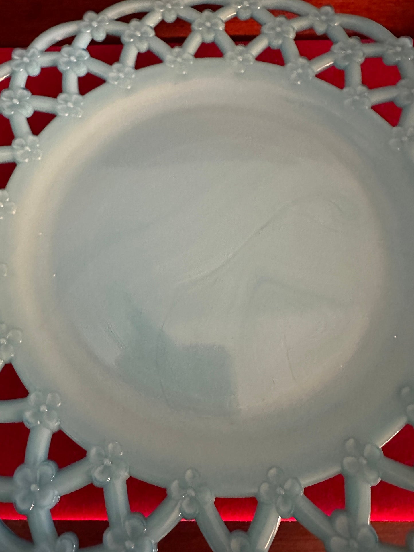 Vintage Westmoreland Blue Milk Glass Open Lace Edge Plate, Blue Open Lace Plate, Lover Antiques and Vintage