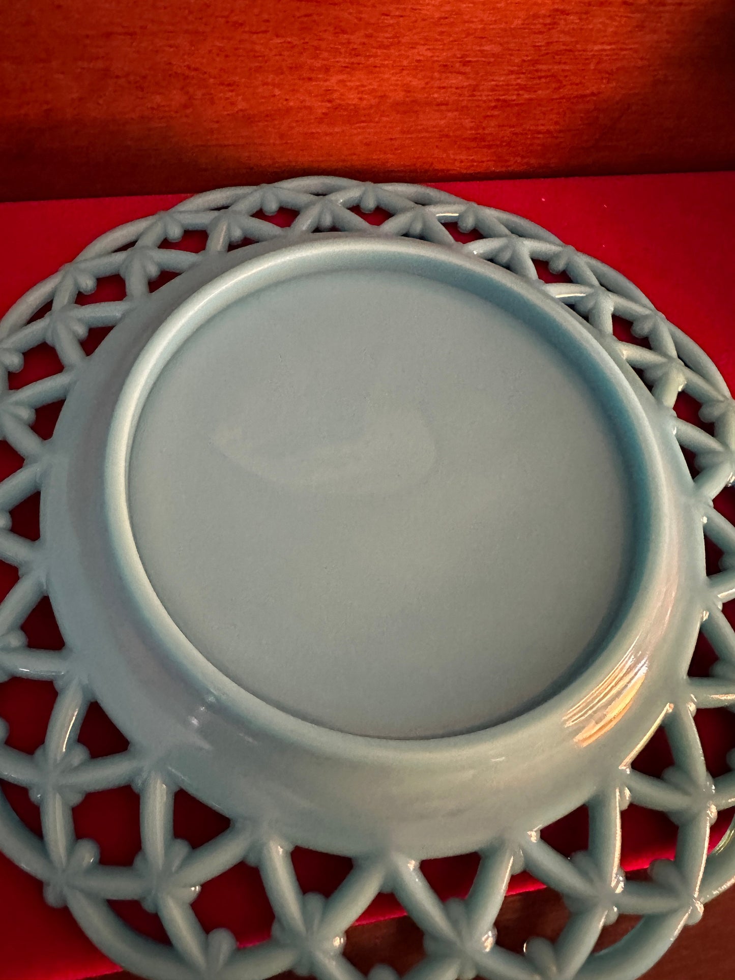 Vintage Westmoreland Blue Milk Glass Open Lace Edge Plate, Blue Open Lace Plate, Lover Antiques and Vintage