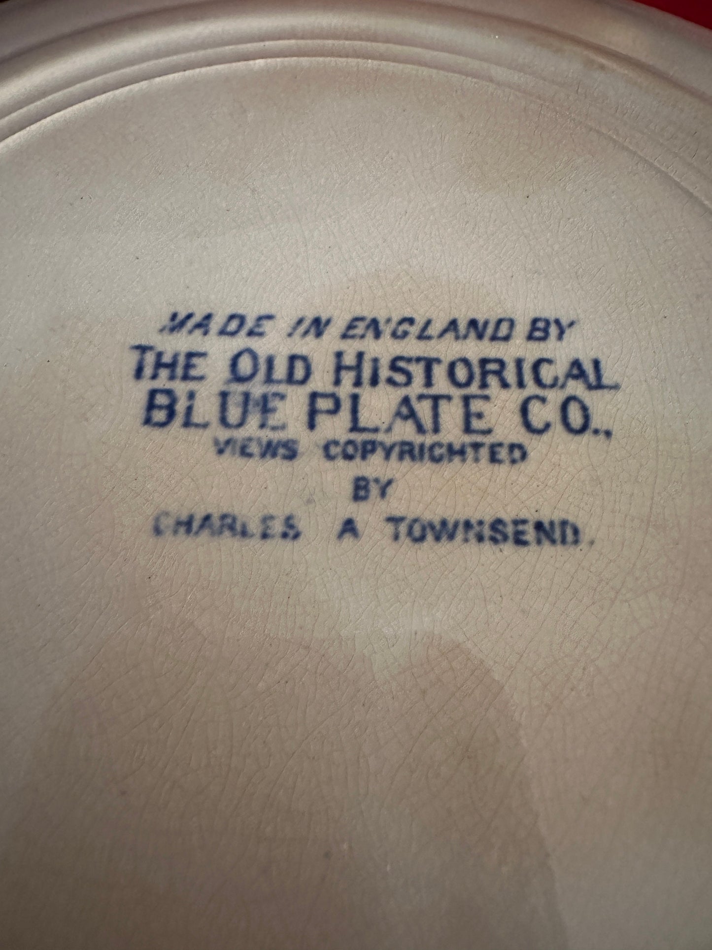 Vintage Made in England by the Old Historical Blue Plate Co. Copyrighted by Charles A. Townsend, Lover Antiques and Vintage