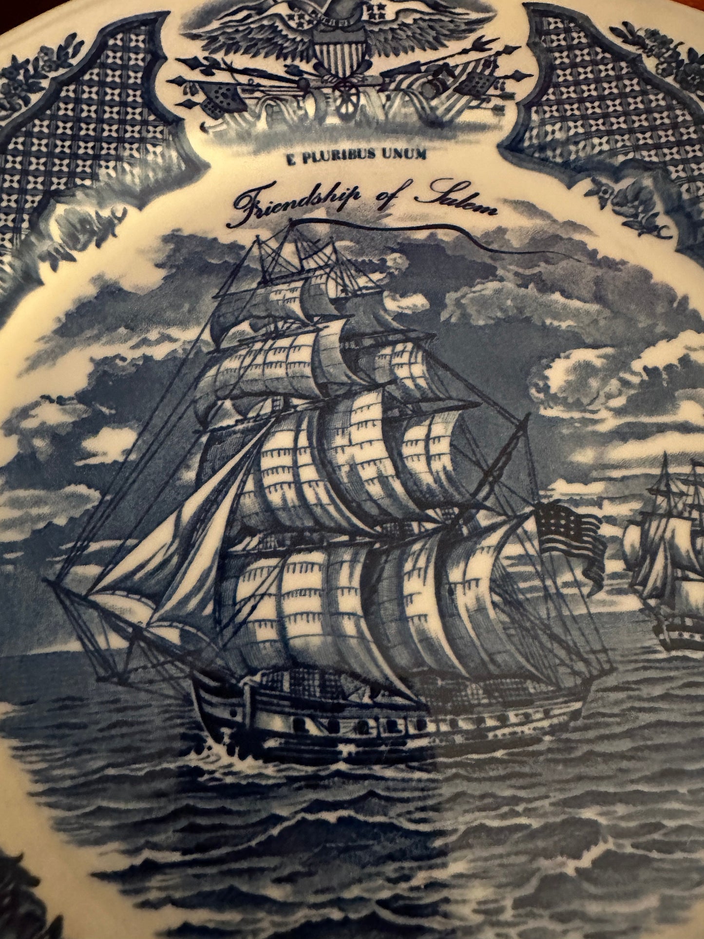 Vintage Alfred Meakin Ship Friendship of Salem, Fair Winds NY, Harbor Blue Dinner Plate, Wall Hanging, Lover Antiques and Vintage
