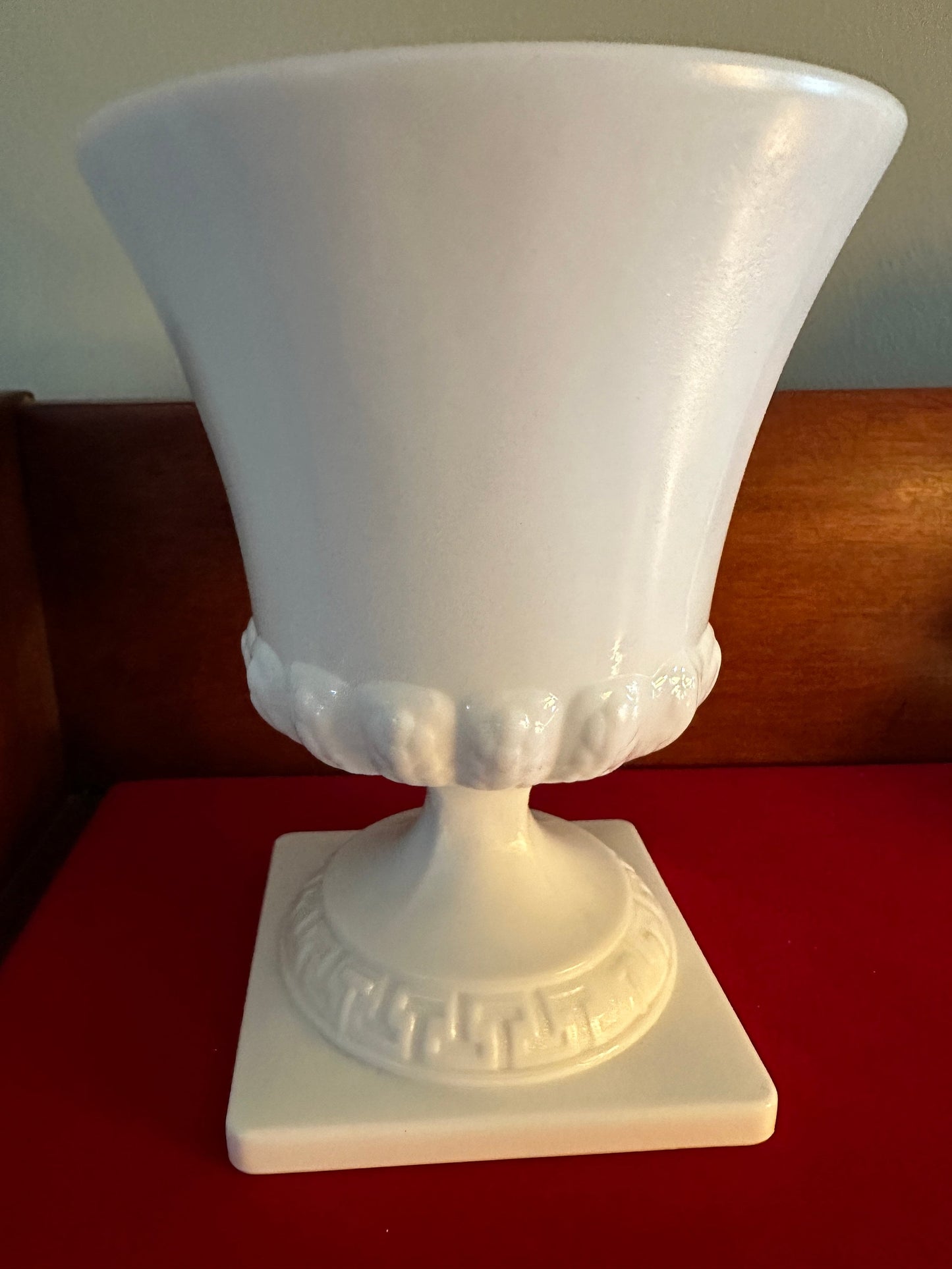 Vintage Milk Glass Urn Style Vase Planter Square Base Container Rimmed with Greek Key Lover Antiques and Vintage
