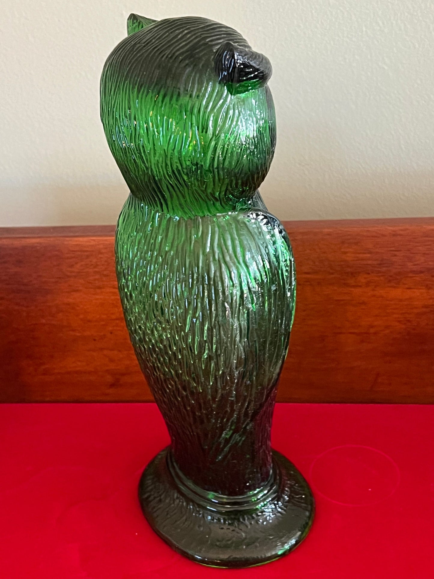 Vintage Emerald Green Tall Owl Lamp, Green Owl Figurine, Tall Owl with Open Bottom, Lover Antiques and Vintage
