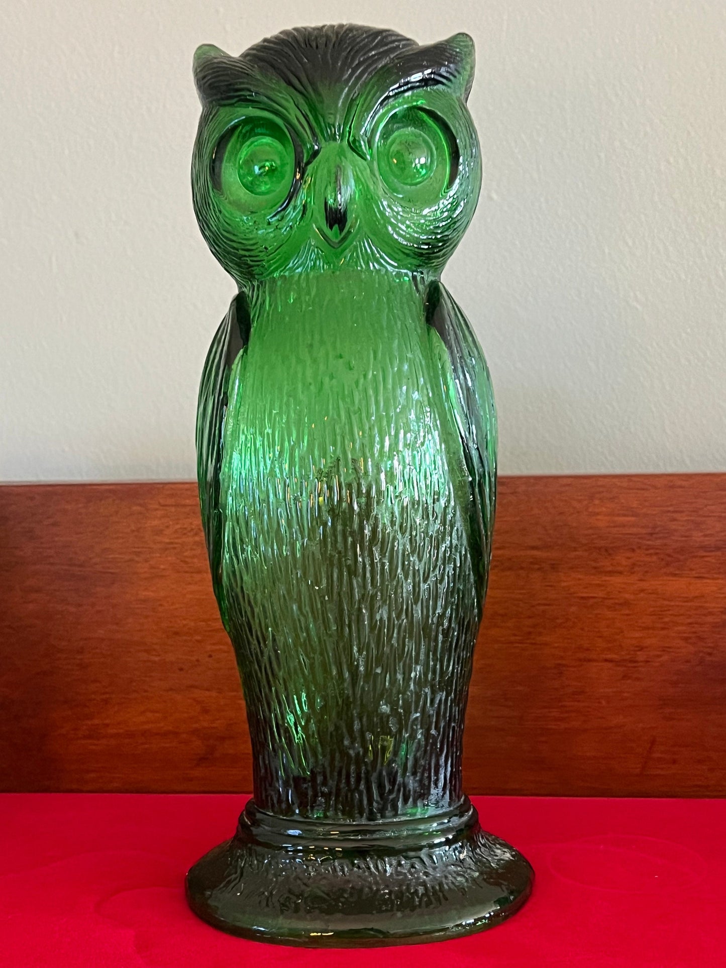 Vintage Emerald Green Tall Owl Lamp, Green Owl Figurine, Tall Owl with Open Bottom, Lover Antiques and Vintage