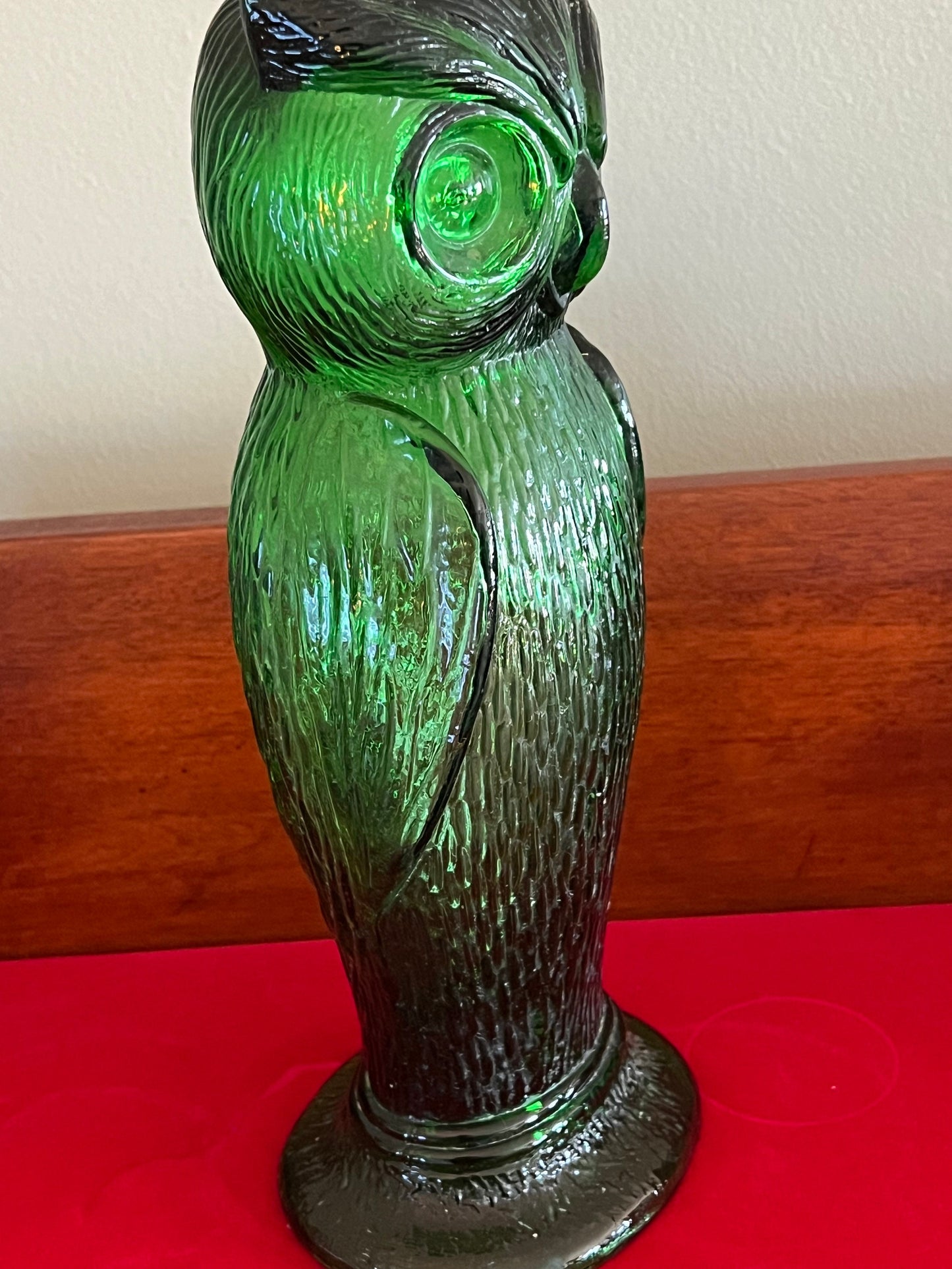 Vintage Emerald Green Tall Owl Lamp, Green Owl Figurine, Tall Owl with Open Bottom, Lover Antiques and Vintage