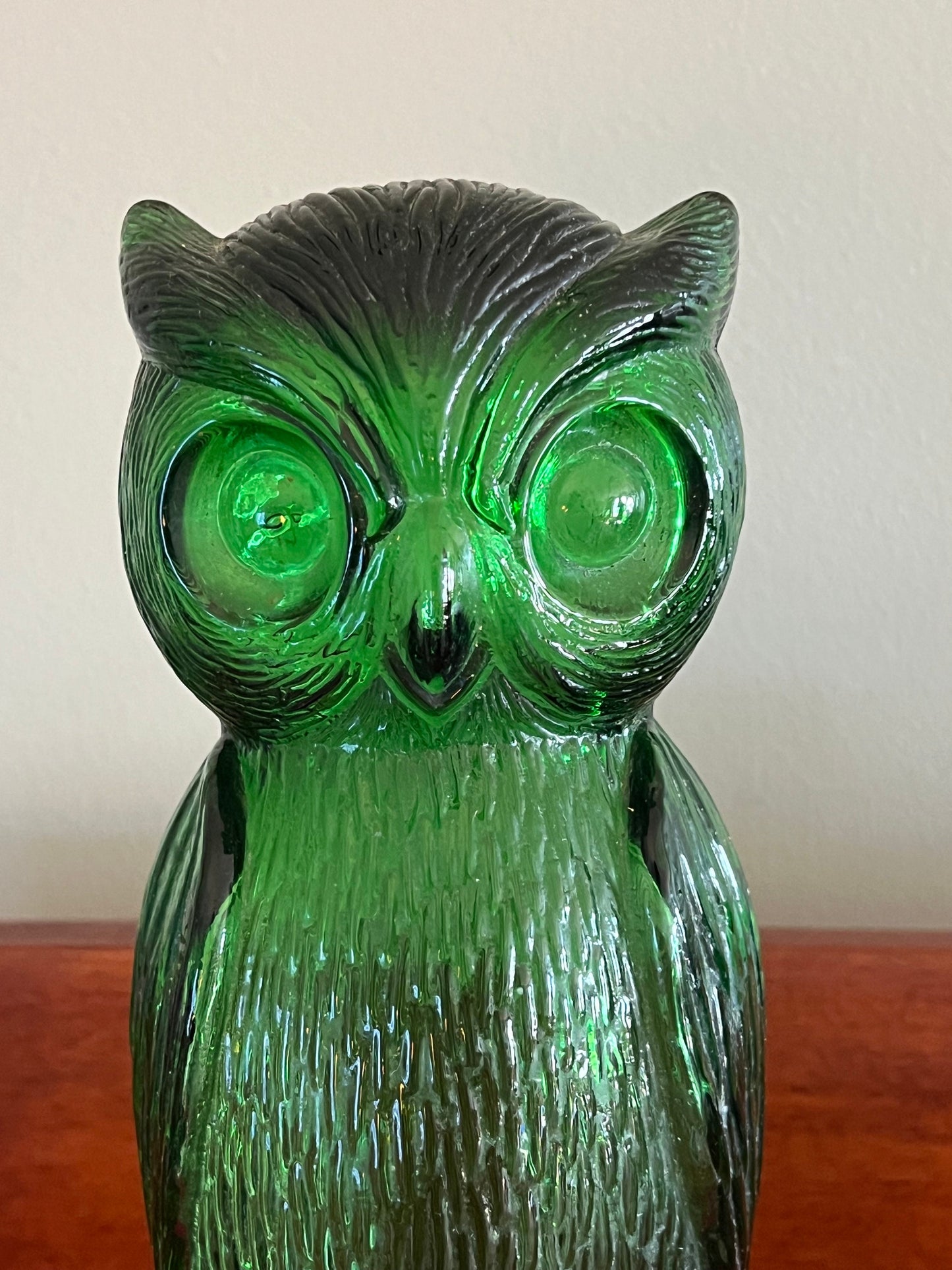 Vintage Emerald Green Tall Owl Lamp, Green Owl Figurine, Tall Owl with Open Bottom, Lover Antiques and Vintage