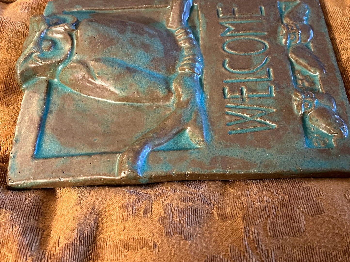 Owl Welcome Sign Tile by Janet Ontko, Clay Tile Owl Welcome Gift Handcrafted Owl Welcome Clay Tile Lover Antiques and Vintage