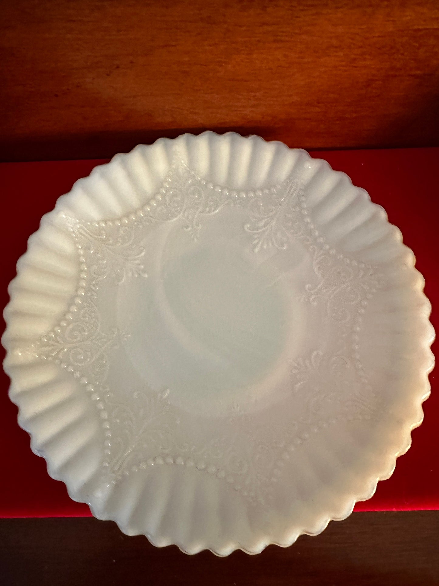 Depression Milk Glass White Monax Petalware Salad Plate, 8” Lace Pattern White Special Glass Plate Lover Antiques and Vintage