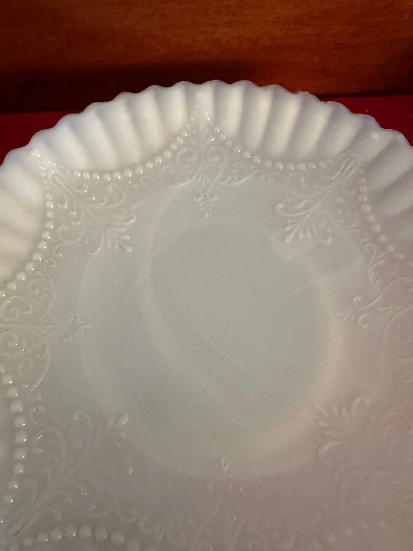 Depression Milk Glass White Monax Petalware Salad Plate, 8” Lace Pattern White Special Glass Plate Lover Antiques and Vintage