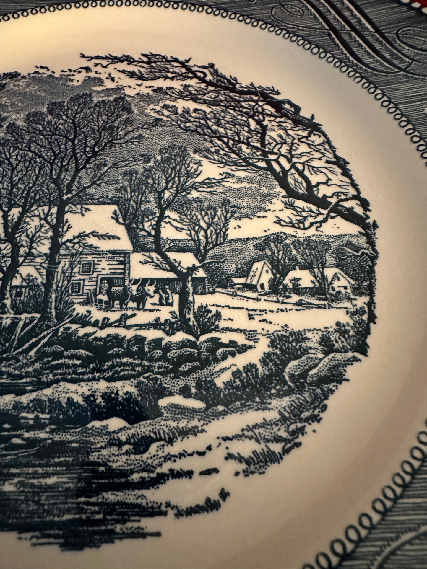 Vintage Currier & Ives Royal China Americana Blue Plate Royal-Ironstone Plate Lover Antiques and Vintage