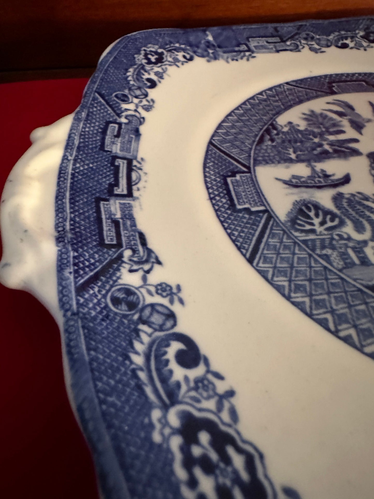 Antique Royal Staffordshire Blue & White Square Cake Plate, Willow Pattern Square Platter, Lover Antiques and Vintage