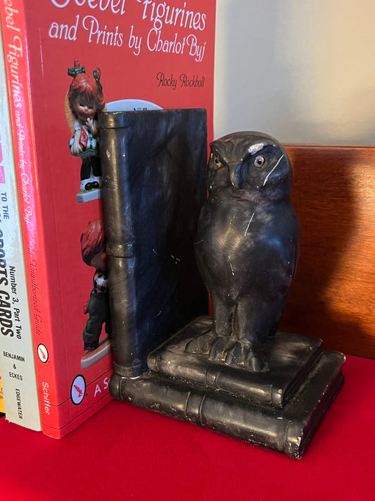 Vintage Owl and Book Bookend, Heavy Owl Black Bookend, Owl Bookend, Book Helper, Lover Antiques and Vintage