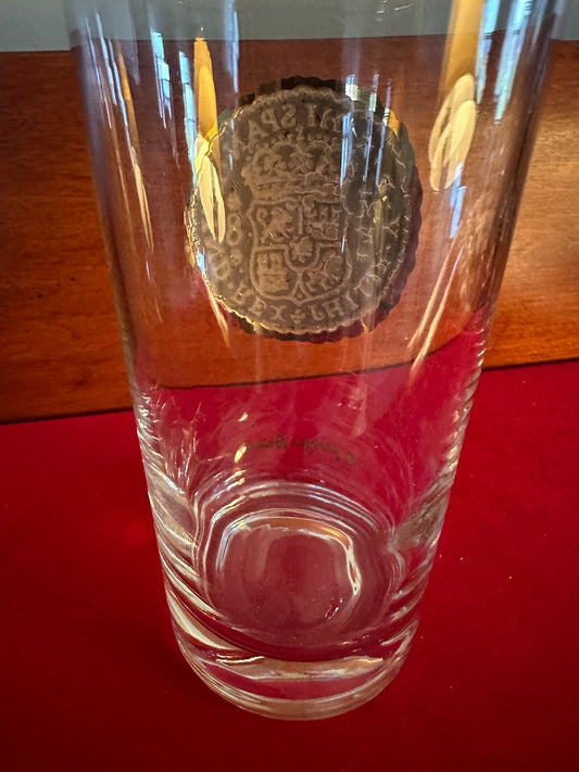 Vintage Georges Briard 24K Gold 5 1/2” Glass, 24K Glass High Ball Glass Dubloon Coin Design, Lover Antiques and Vintage