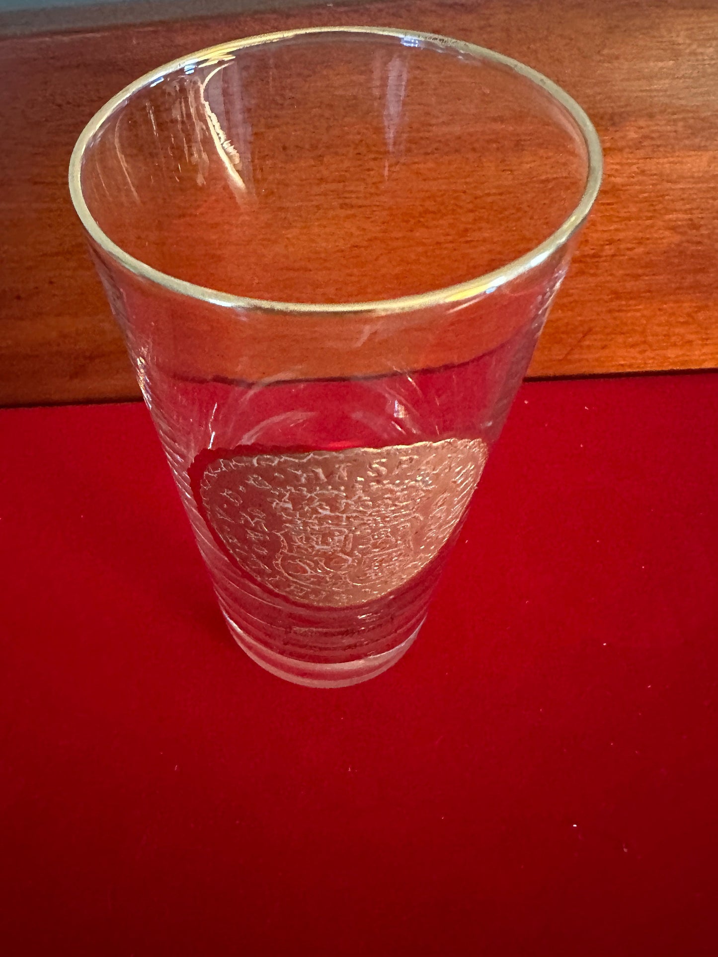 Vintage Georges Briard 24K Gold 5 1/2” Glass, 24K Glass High Ball Glass Dubloon Coin Design, Lover Antiques and Vintage